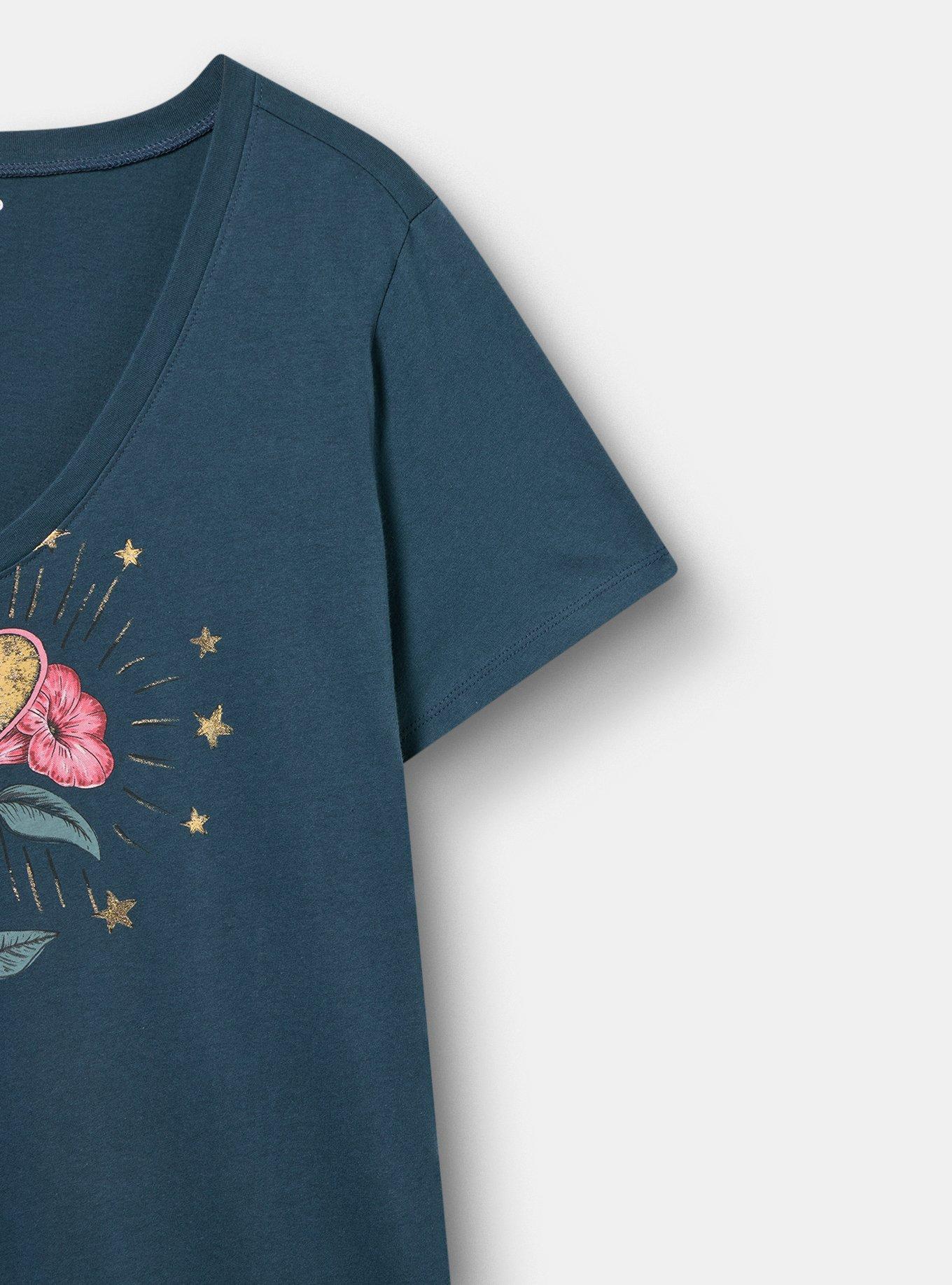 Classic Cotton V-Neck Tee, BOTANICAL HEART BURST MIDNIGHT NAVY, alternate