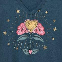 Classic Cotton V-Neck Tee, BOTANICAL HEART BURST MIDNIGHT NAVY, swatch