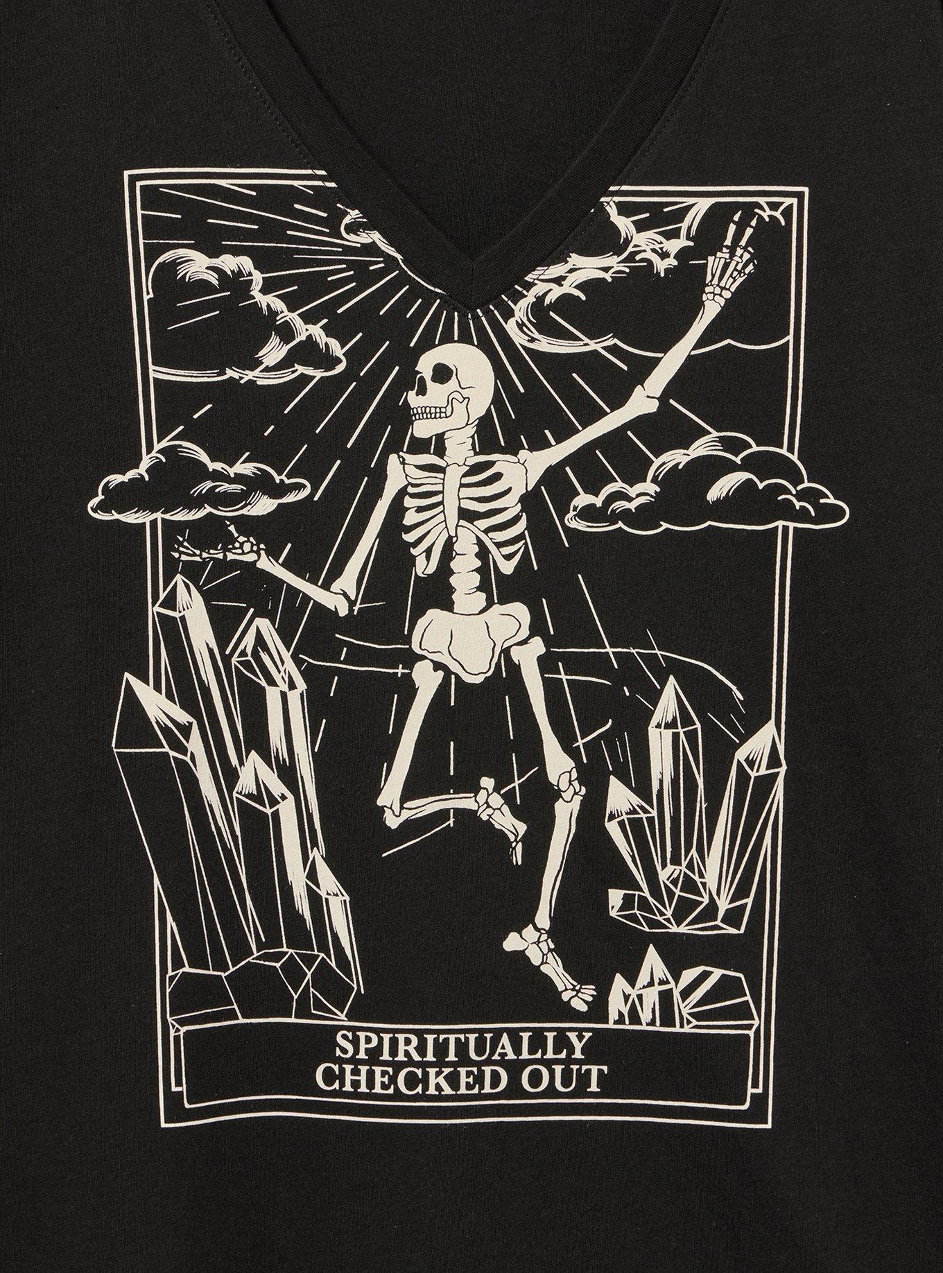 Classic Cotton V-Neck Tee, CHECKED OUT SKELETON DEEP BLACK, alternate