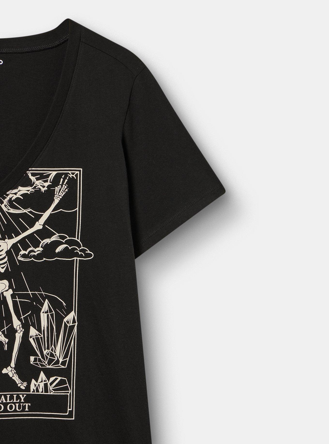 Classic Cotton V-Neck Tee, CHECKED OUT SKELETON DEEP BLACK, alternate