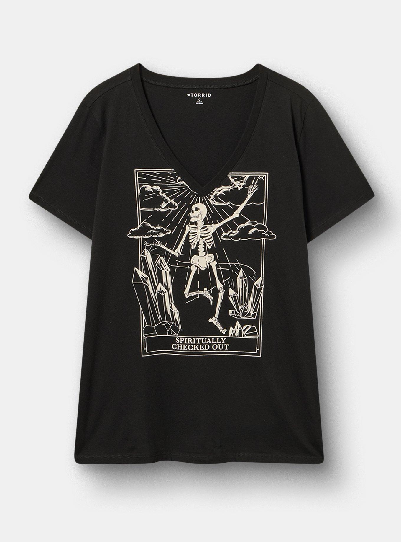Classic Cotton V-Neck Tee, CHECKED OUT SKELETON DEEP BLACK, hi-res