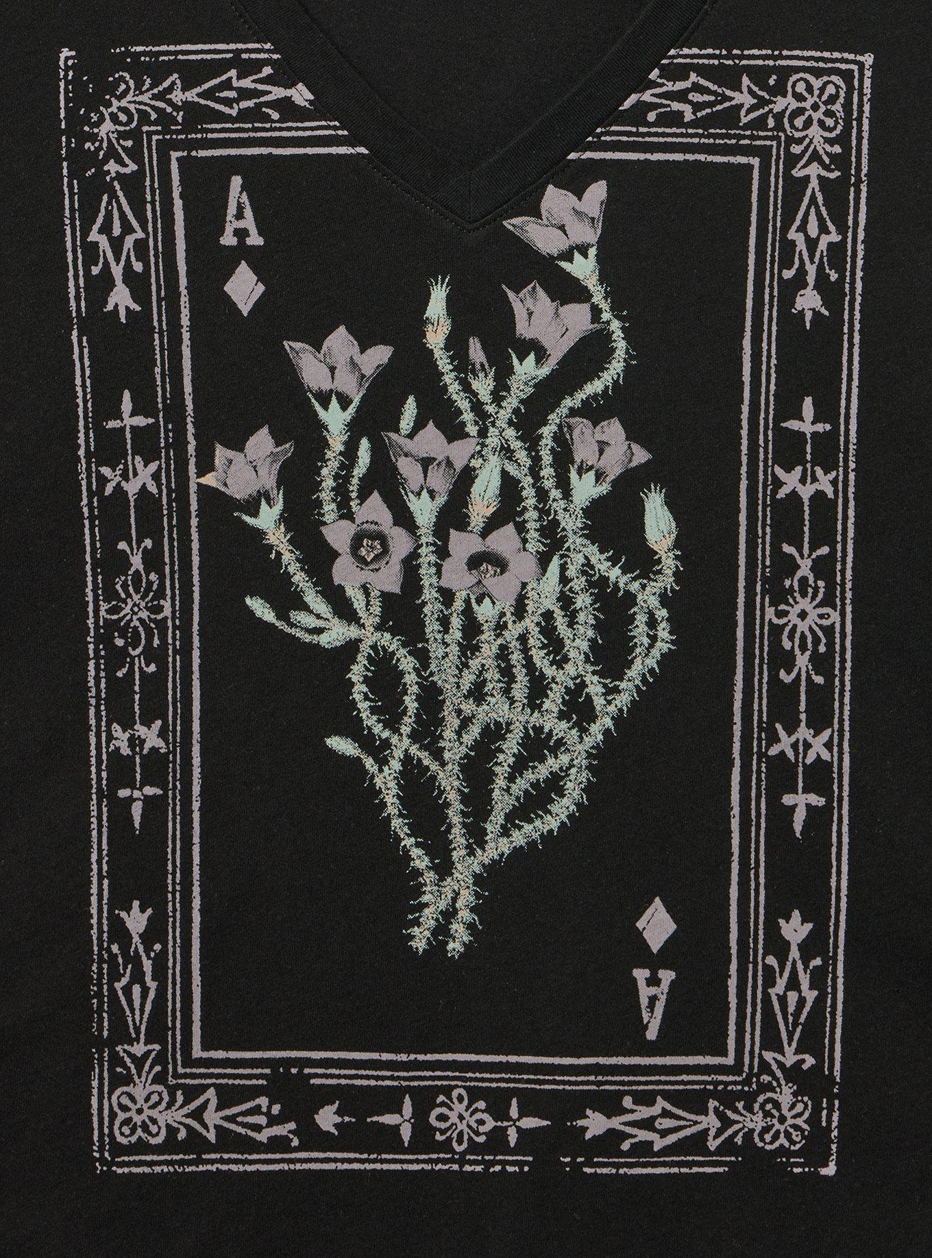 Classic Cotton V-Neck Tee, FLORAL TAROT DEEP BLACK, alternate