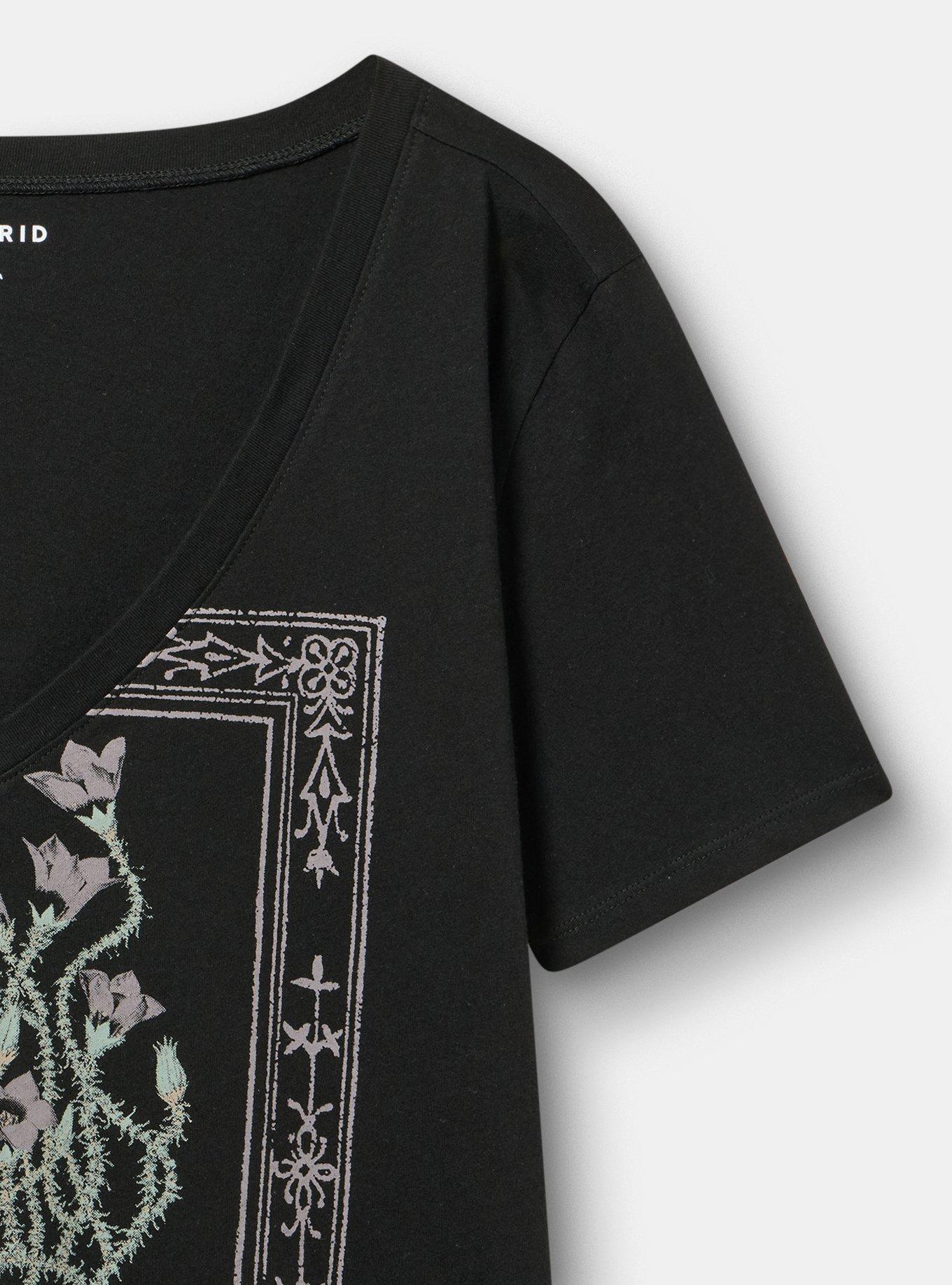 Classic Cotton V-Neck Tee, FLORAL TAROT DEEP BLACK, alternate