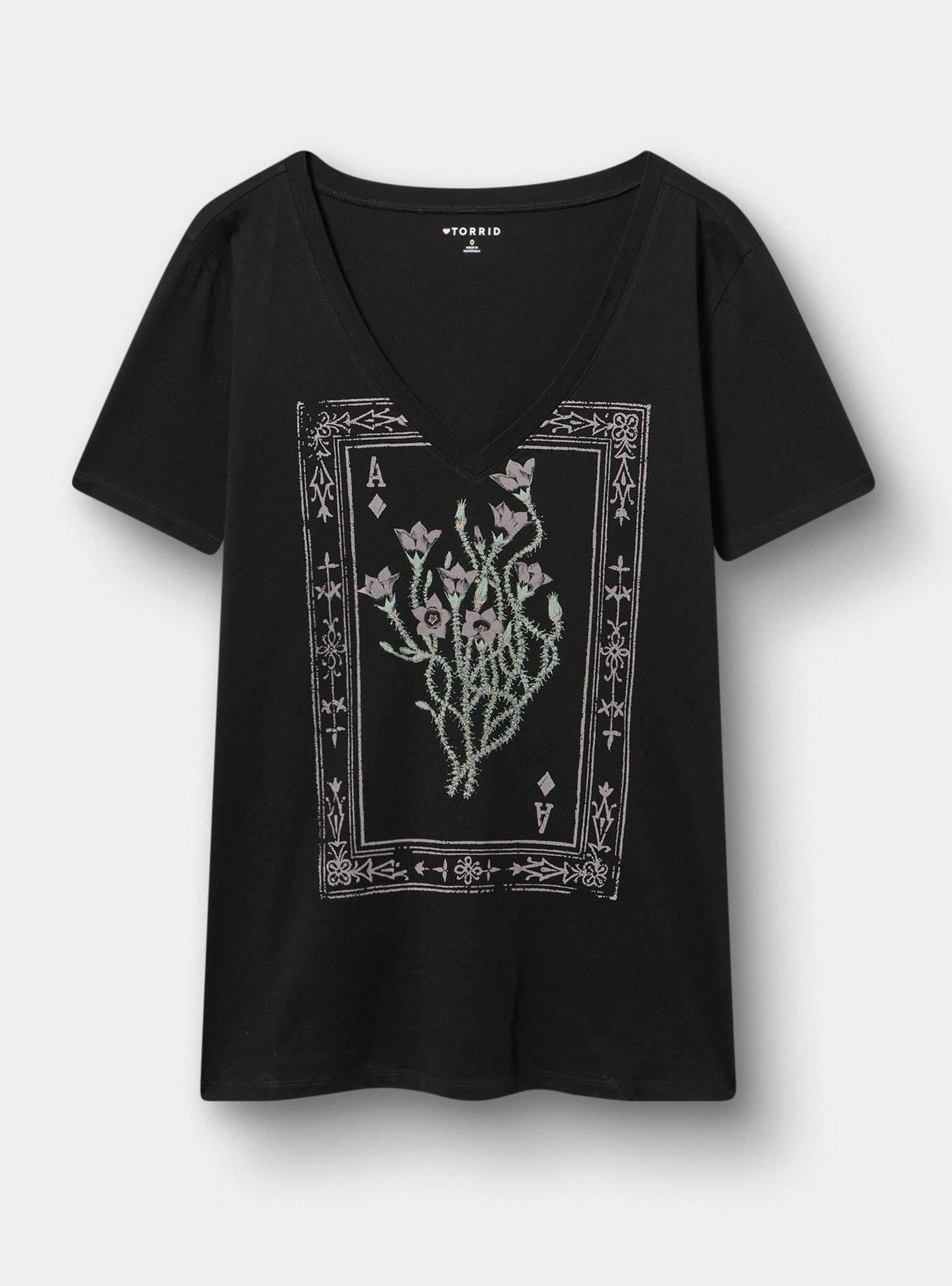 Classic Cotton V-Neck Tee, FLORAL TAROT DEEP BLACK, hi-res