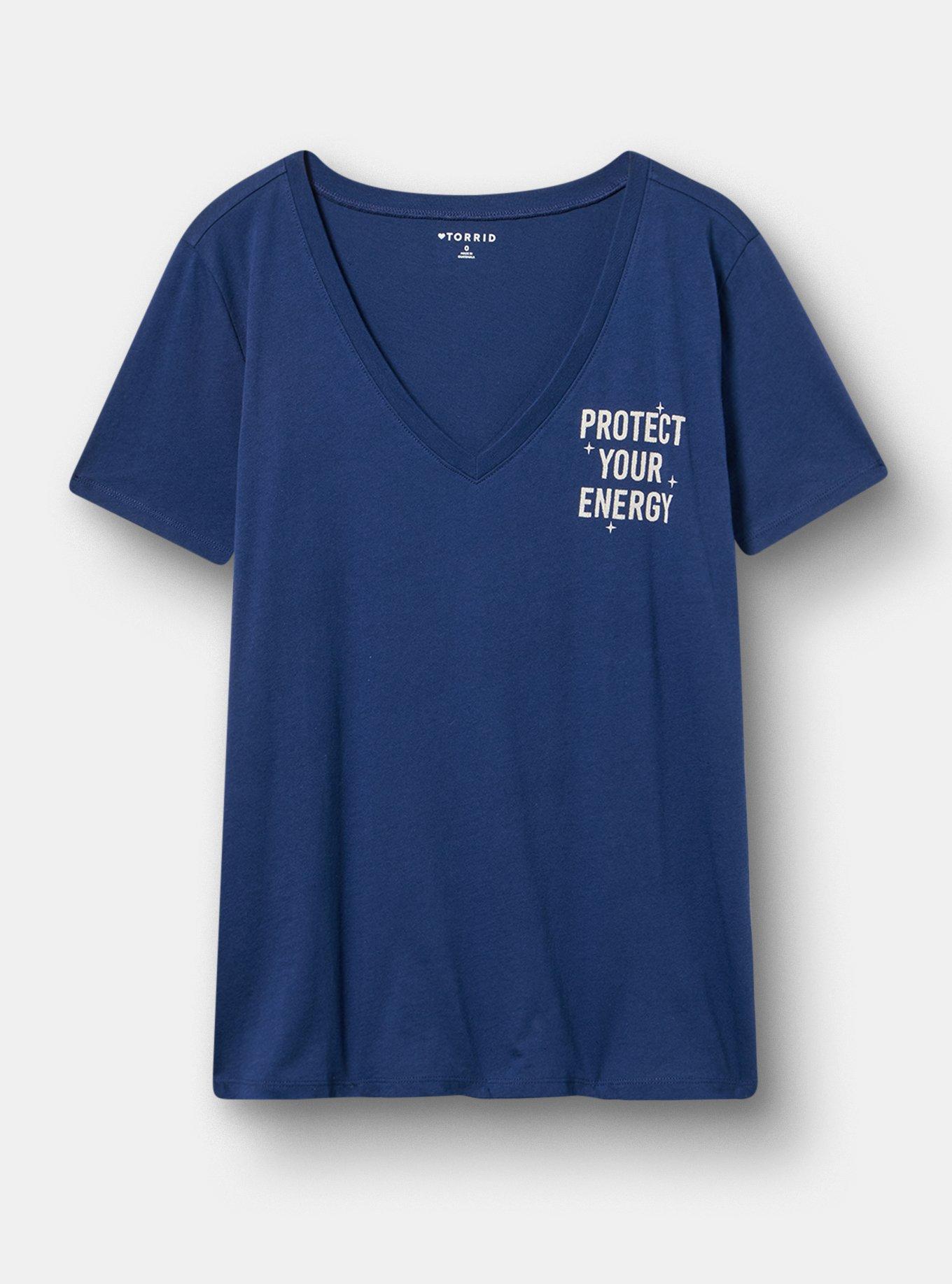 Classic Cotton V-Neck Tee, PROTECT YOUR ENERGY MEDIEVAL BLUE, hi-res