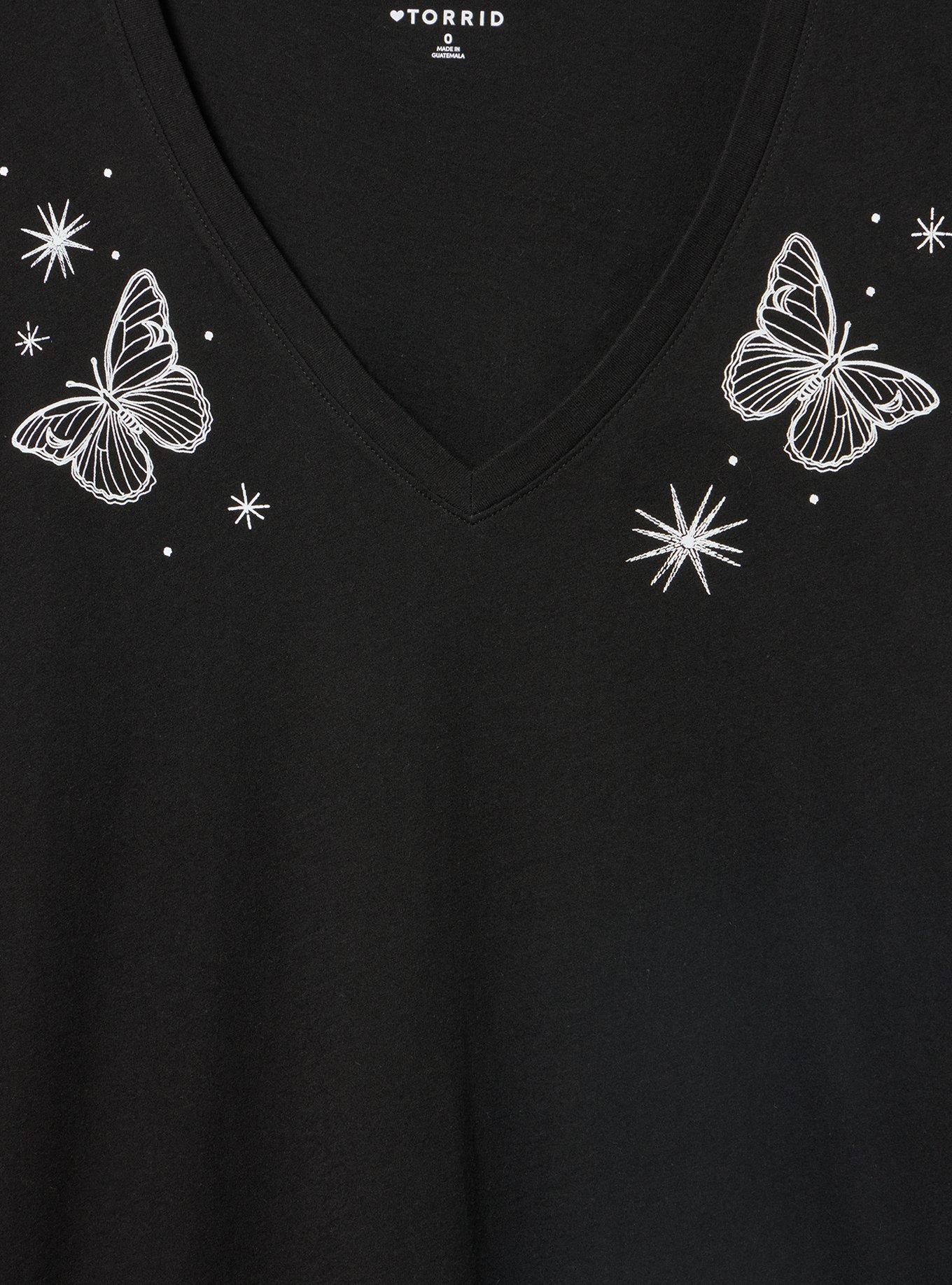 Classic Cotton V-Neck Tee, CELESTIAL BUTTERFLIES DEEP BLACK, alternate
