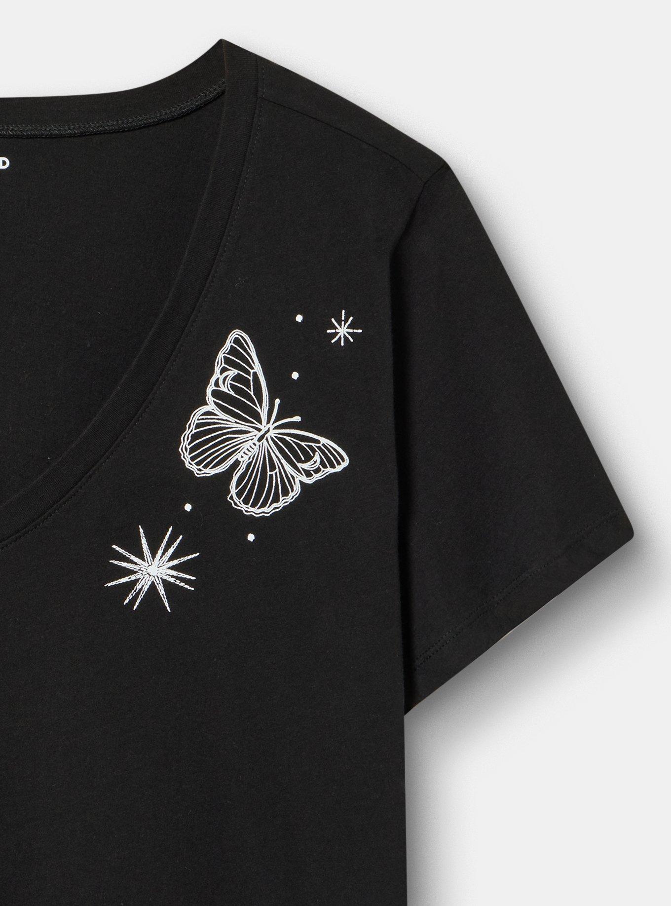 Classic Cotton V-Neck Tee, CELESTIAL BUTTERFLIES DEEP BLACK, alternate