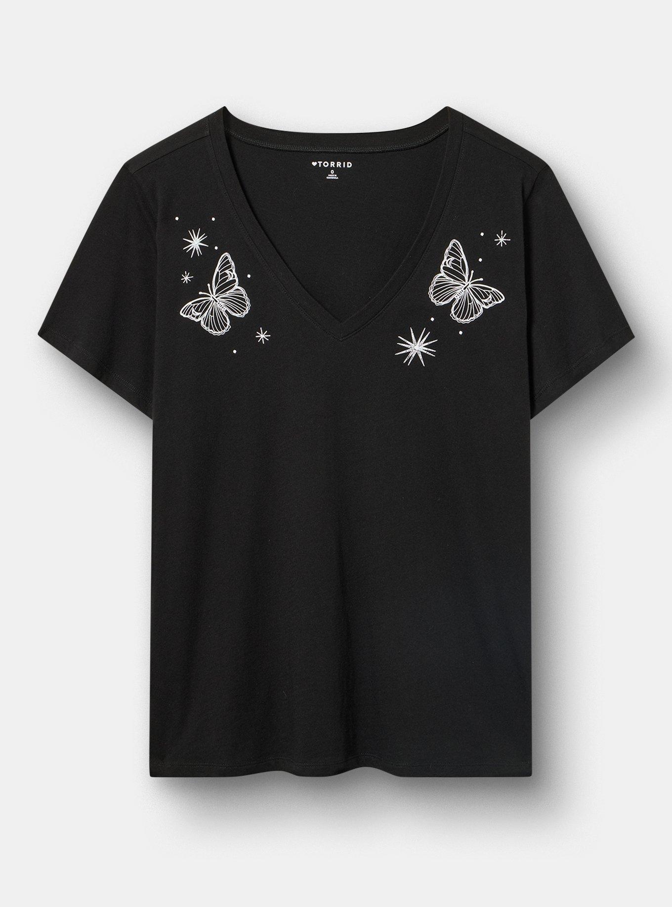 Classic Cotton V-Neck Tee, CELESTIAL BUTTERFLIES DEEP BLACK, hi-res