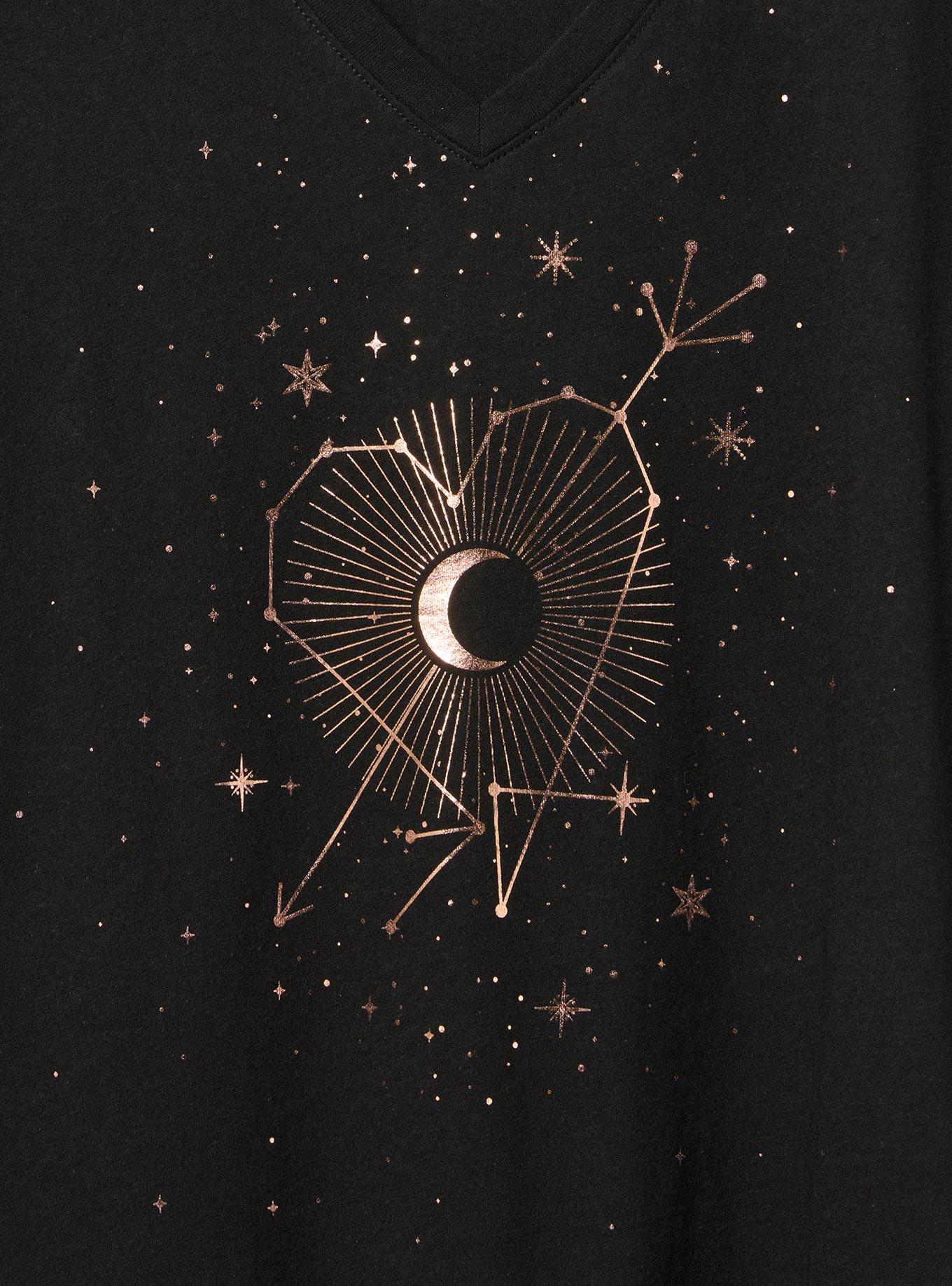 Plus Size Classic Cotton V-Neck Tee, AMOUR STARS DEEP BLACK, alternate