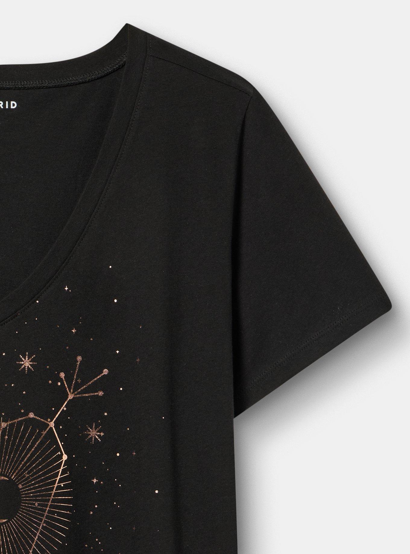 Plus Size Classic Cotton V-Neck Tee, AMOUR STARS DEEP BLACK, alternate