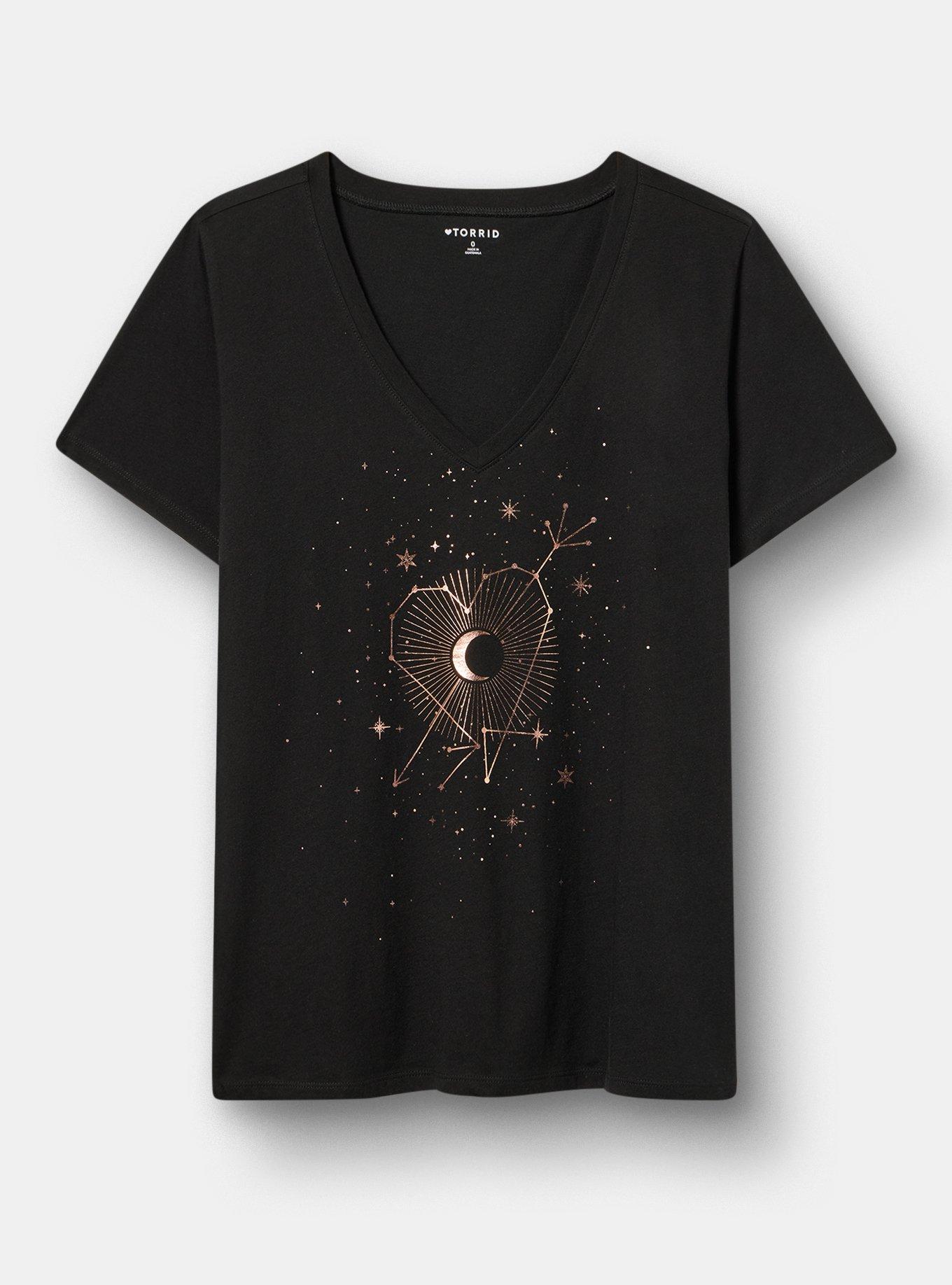 Plus Size Classic Cotton V-Neck Tee, AMOUR STARS DEEP BLACK, hi-res