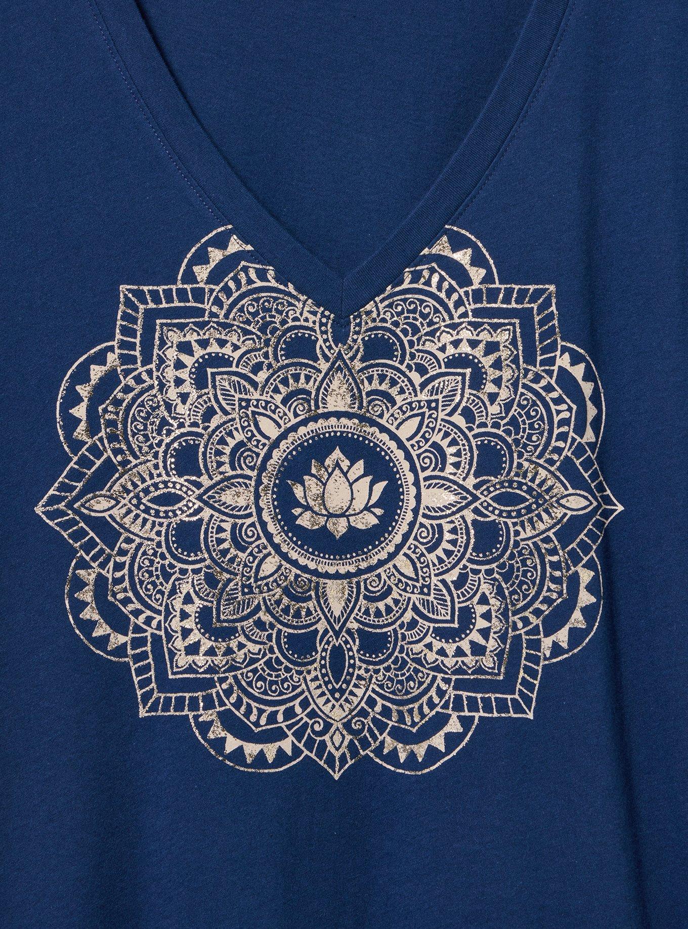 Classic Cotton V-Neck Tee, PRETTY MANDALA MEDIEVAL BLUE, alternate