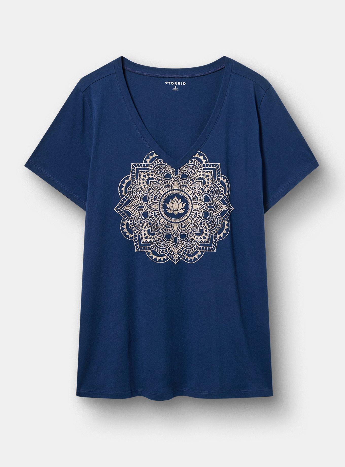 Classic Cotton V-Neck Tee, PRETTY MANDALA MEDIEVAL BLUE, hi-res