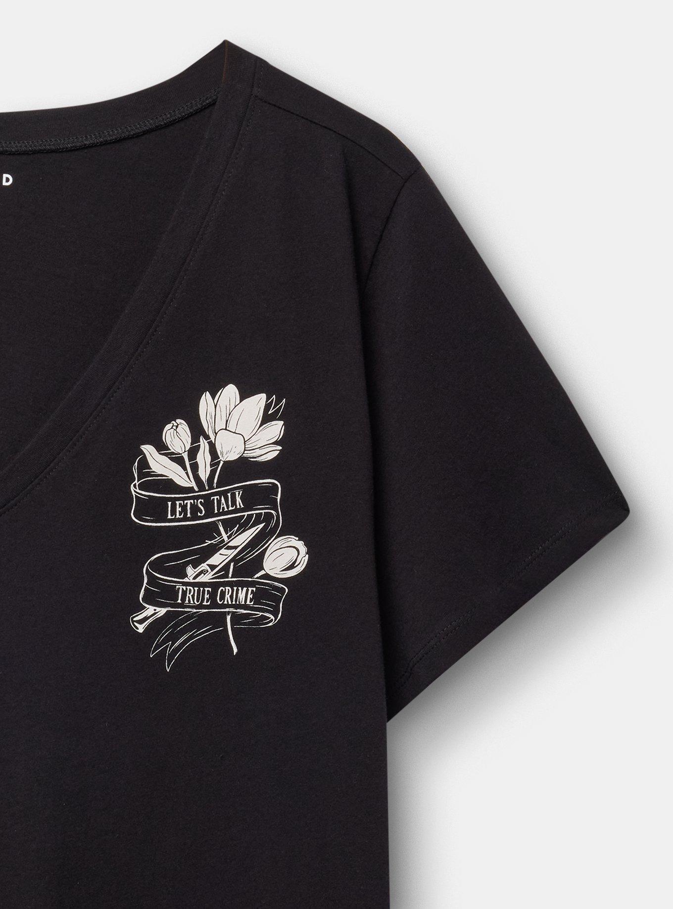 Classic Cotton V-Neck Tee, TRUE CRIME FLOWER DEEP BLACK, alternate