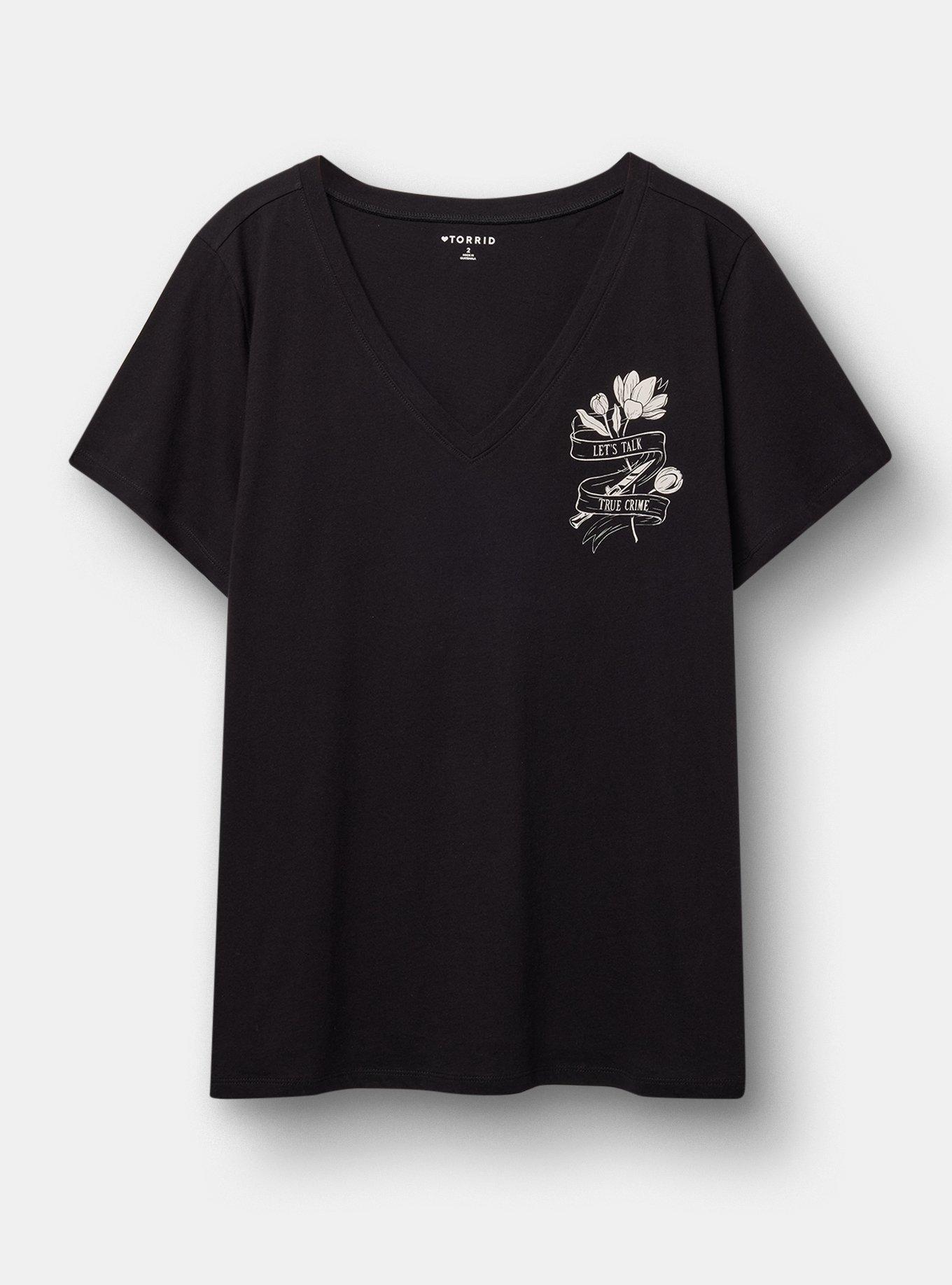 Classic Cotton V-Neck Tee, TRUE CRIME FLOWER DEEP BLACK, hi-res