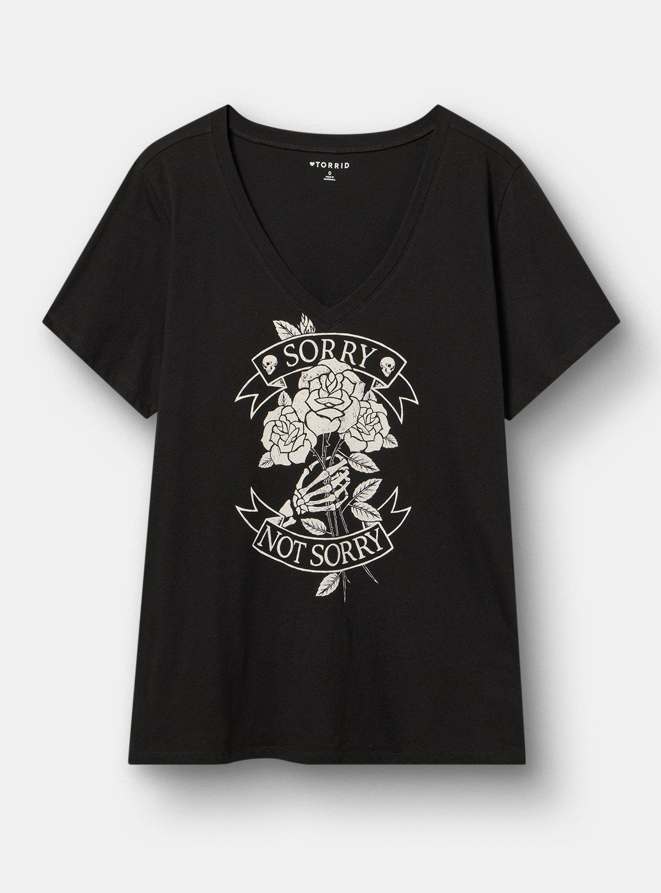 Classic Cotton V-Neck Tee, NOT SORRY DEEP BLACK, hi-res