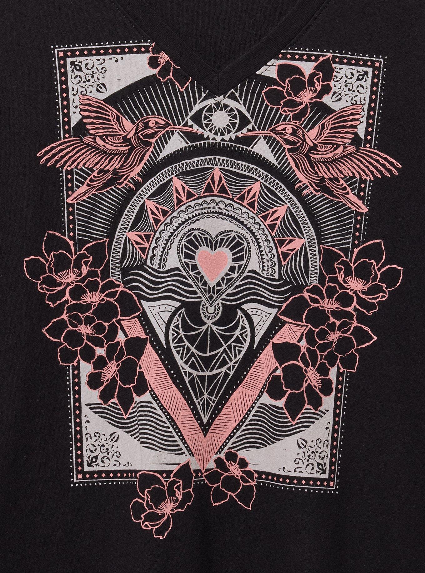 Classic Cotton V-Neck Tee, HUMMINGBIRD LOVE DEEP BLACK, alternate