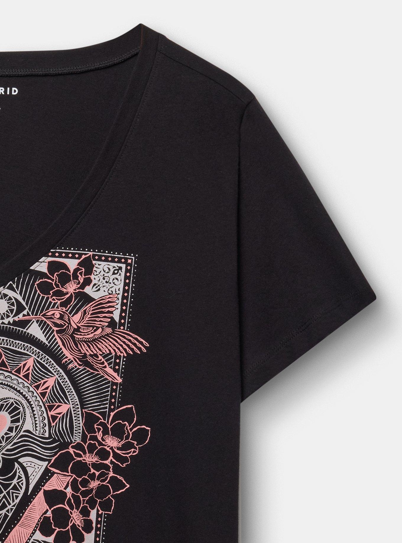 Classic Cotton V-Neck Tee, HUMMINGBIRD LOVE DEEP BLACK, alternate