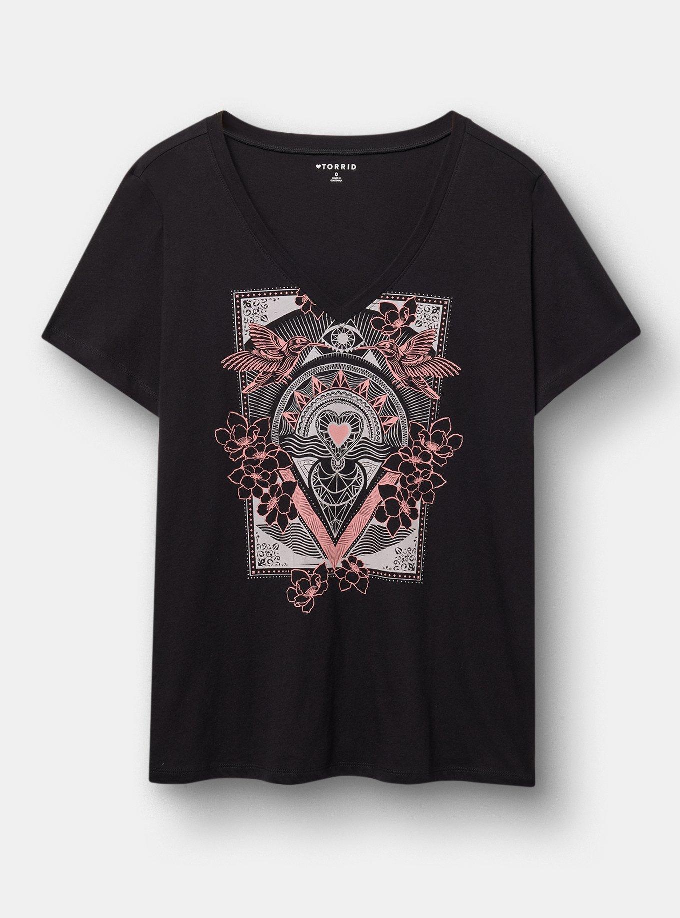 Classic Cotton V-Neck Tee, HUMMINGBIRD LOVE DEEP BLACK, hi-res