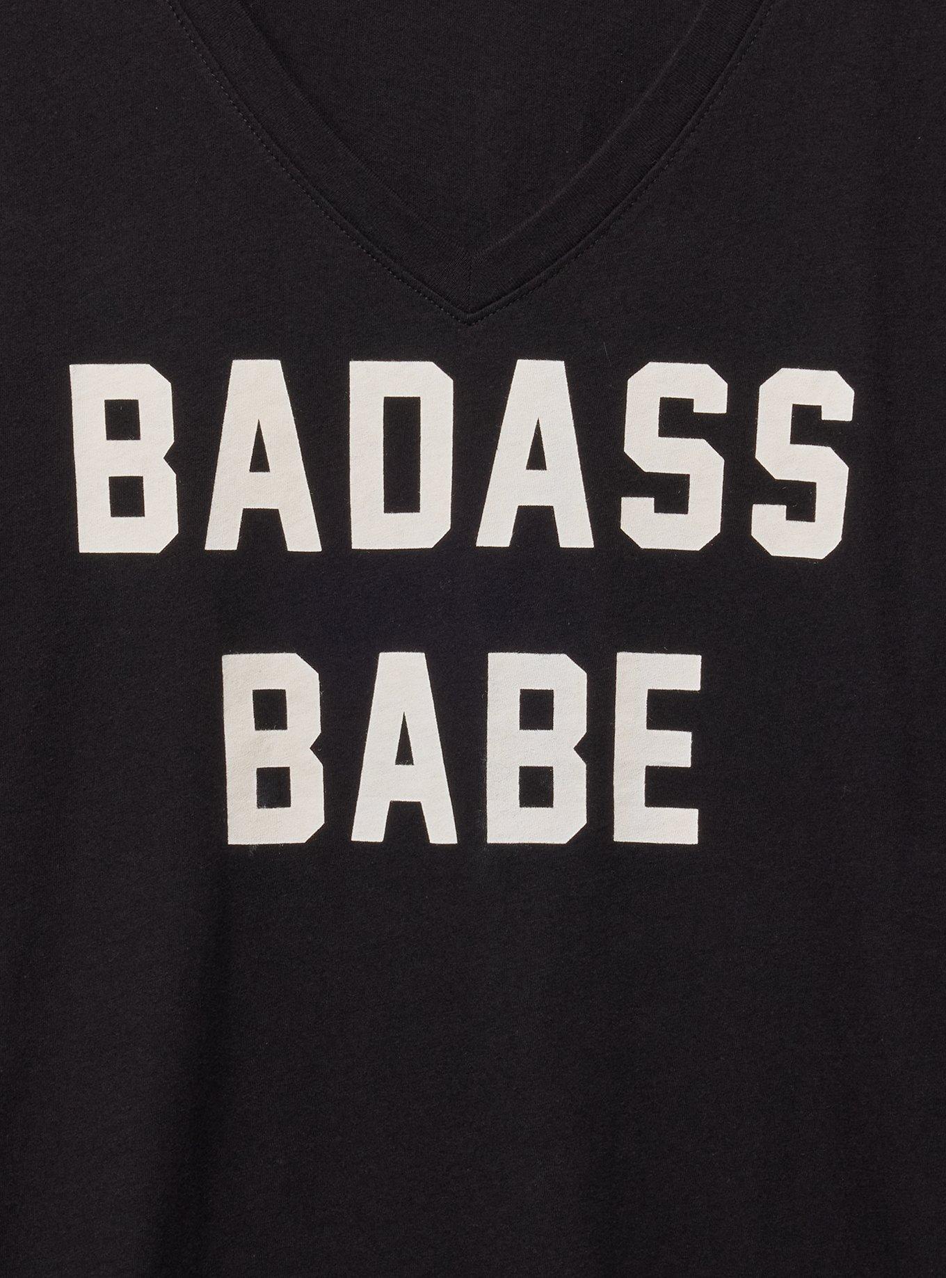 Classic Cotton V-Neck Tee, BADASS BABE DEEP BLACK, alternate