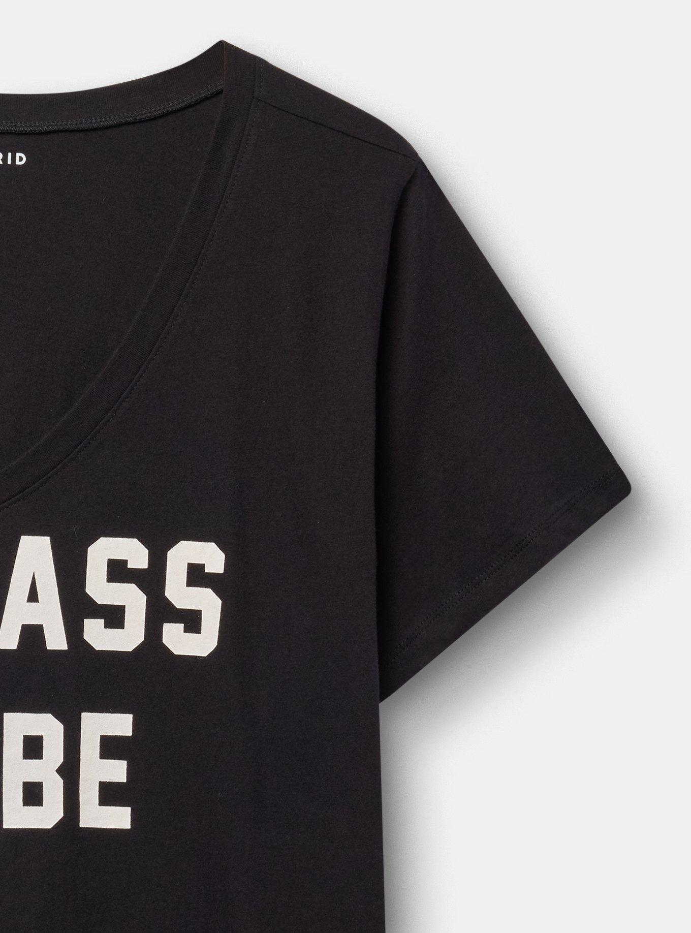 Classic Cotton V-Neck Tee, BADASS BABE DEEP BLACK, alternate