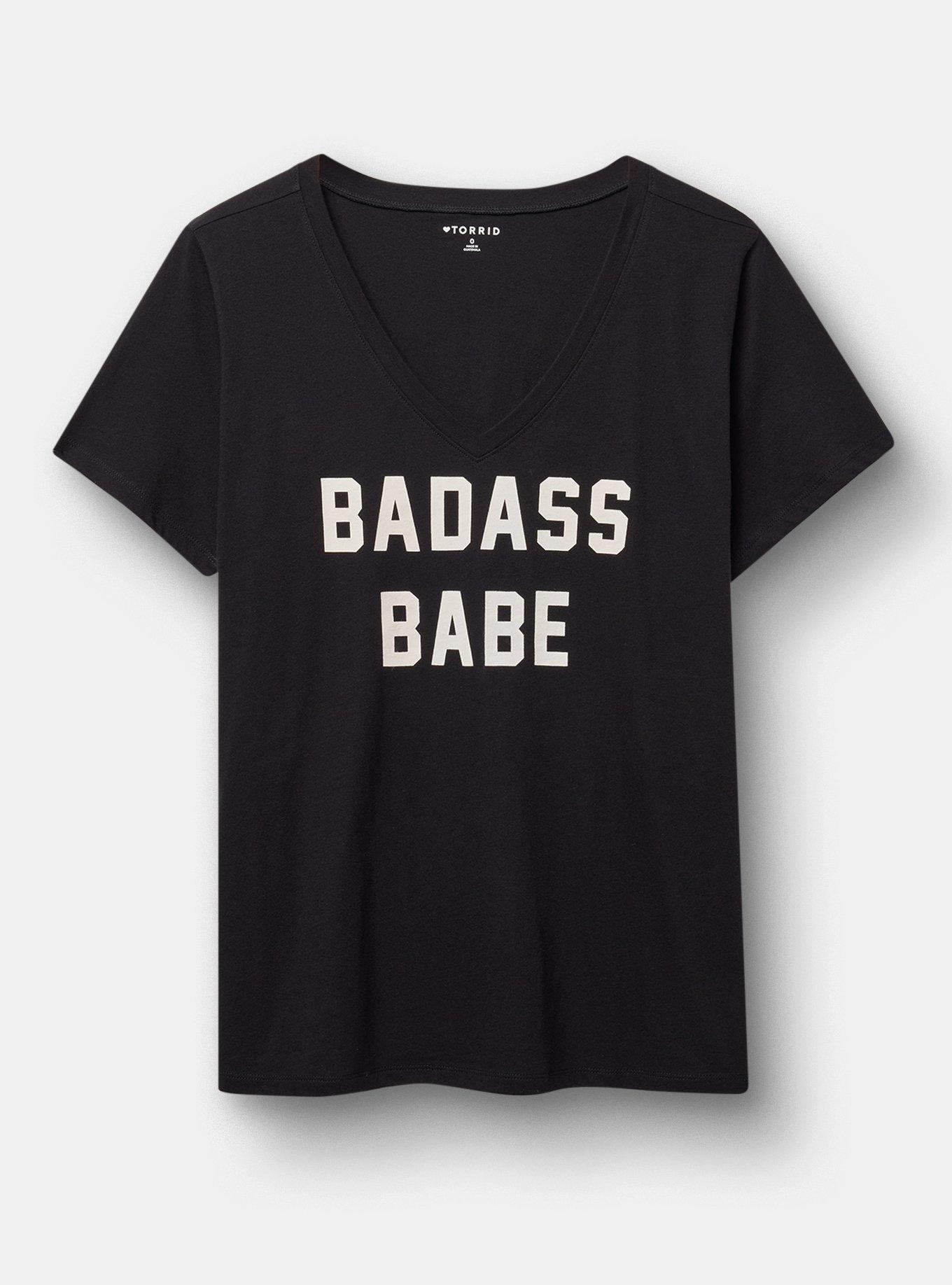 Classic Cotton V-Neck Tee, BADASS BABE DEEP BLACK, hi-res