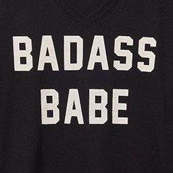 Classic Cotton V-Neck Tee, BADASS BABE DEEP BLACK, swatch