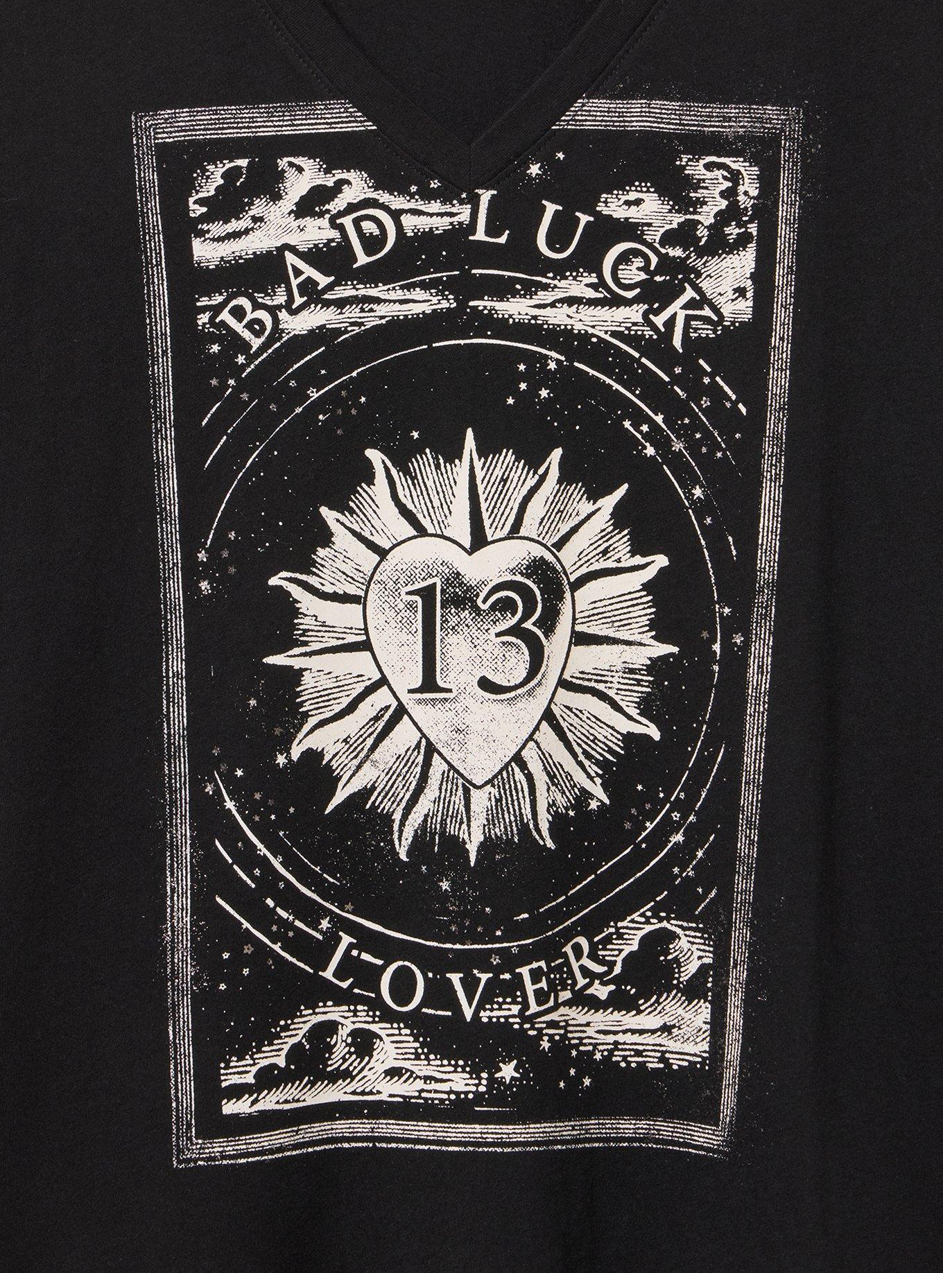 Classic Cotton V-Neck Tee, BAD LUCK LOVE DEEP BLACK, alternate
