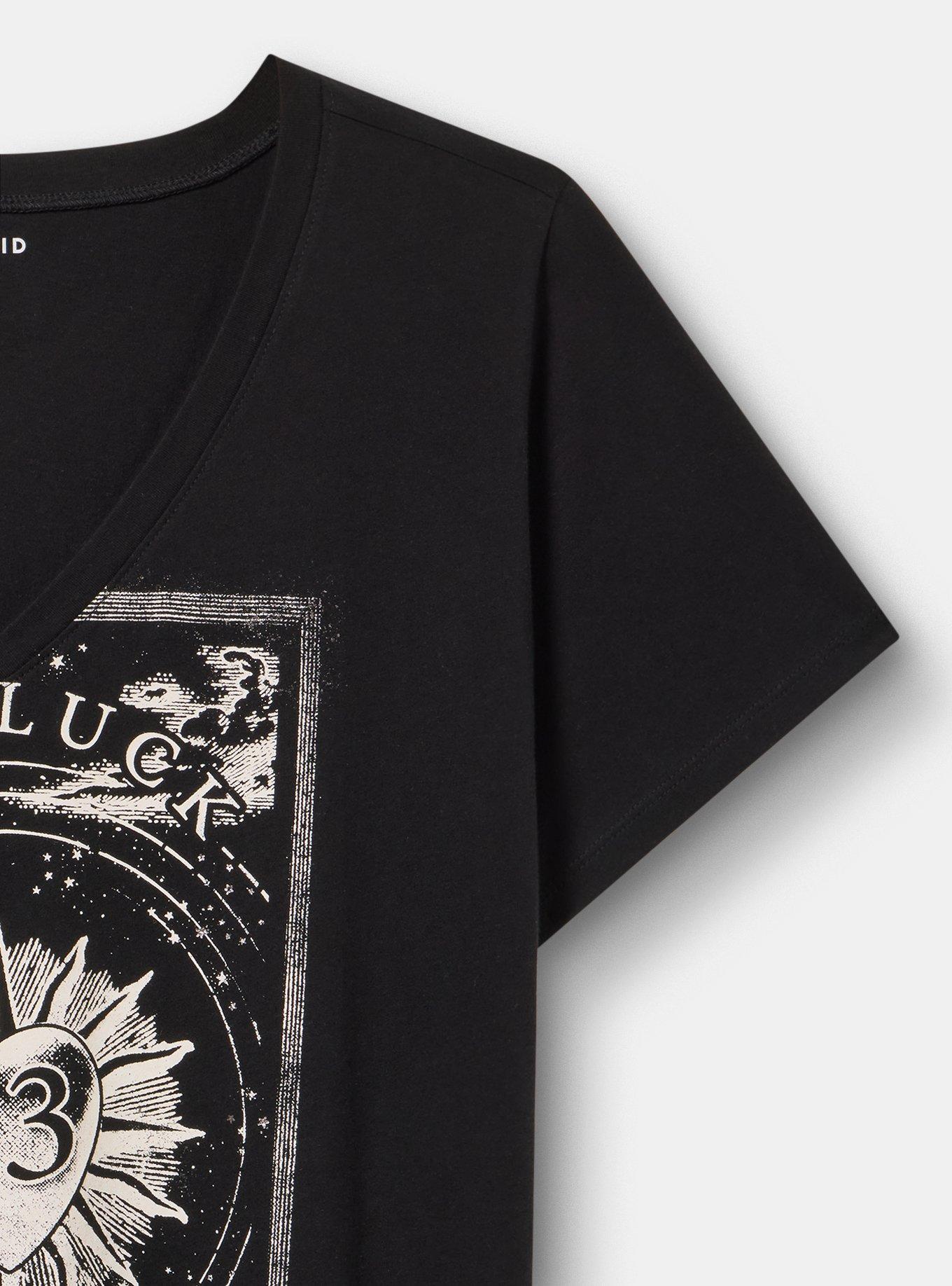 Classic Cotton V-Neck Tee, BAD LUCK LOVE DEEP BLACK, alternate