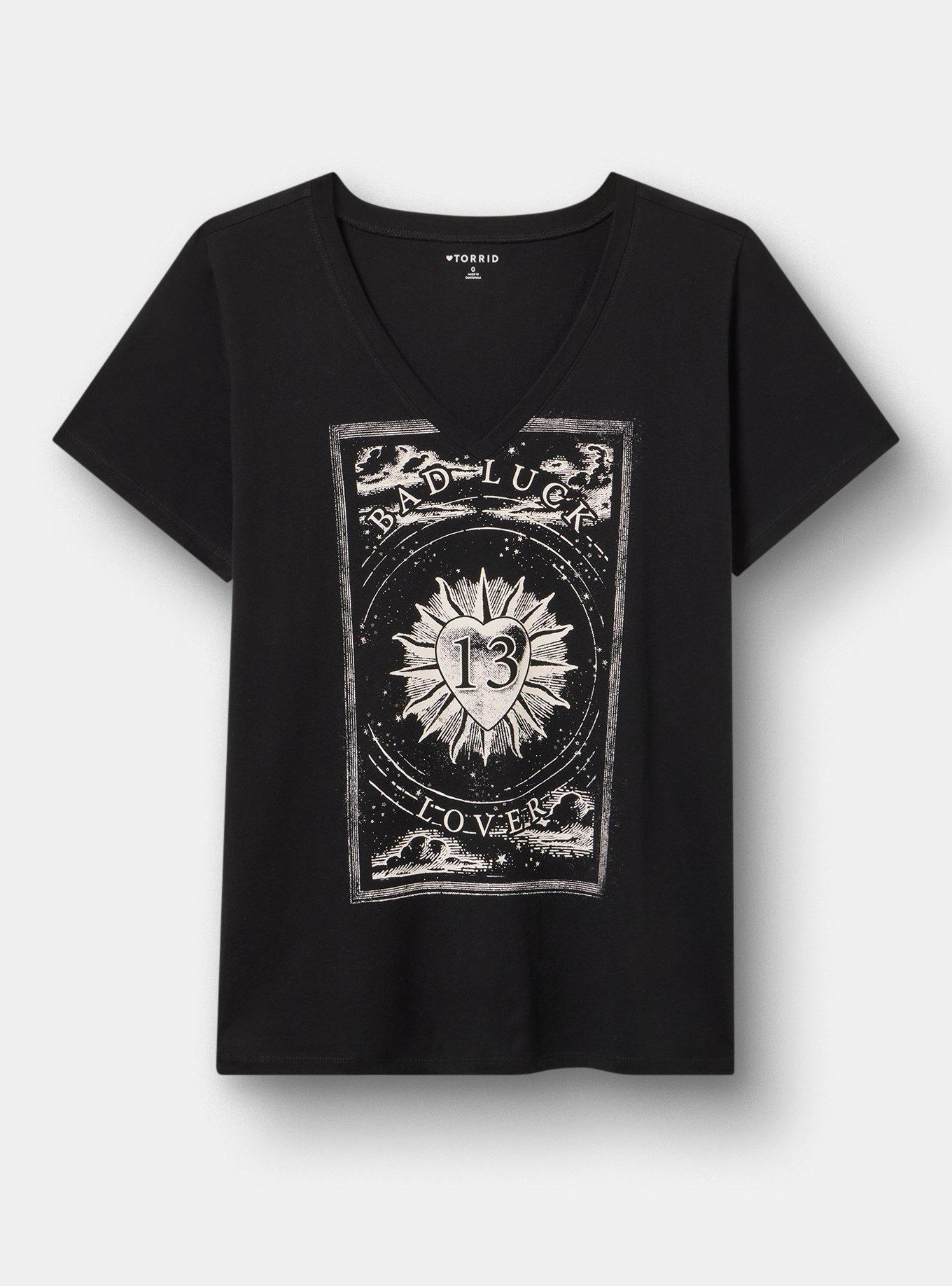 Classic Cotton V-Neck Tee, BAD LUCK LOVE DEEP BLACK, hi-res