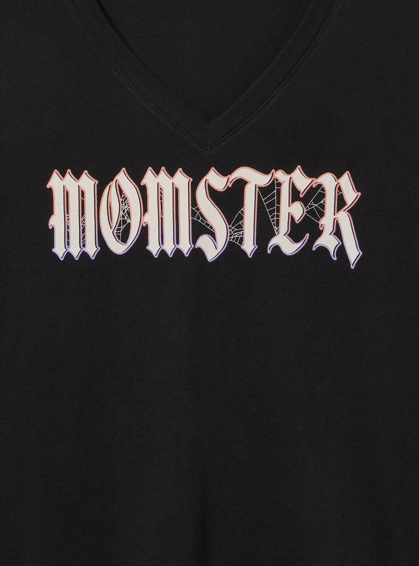 Classic Cotton V-Neck Tee, MOMSTER WEB DEEP BLACK, alternate
