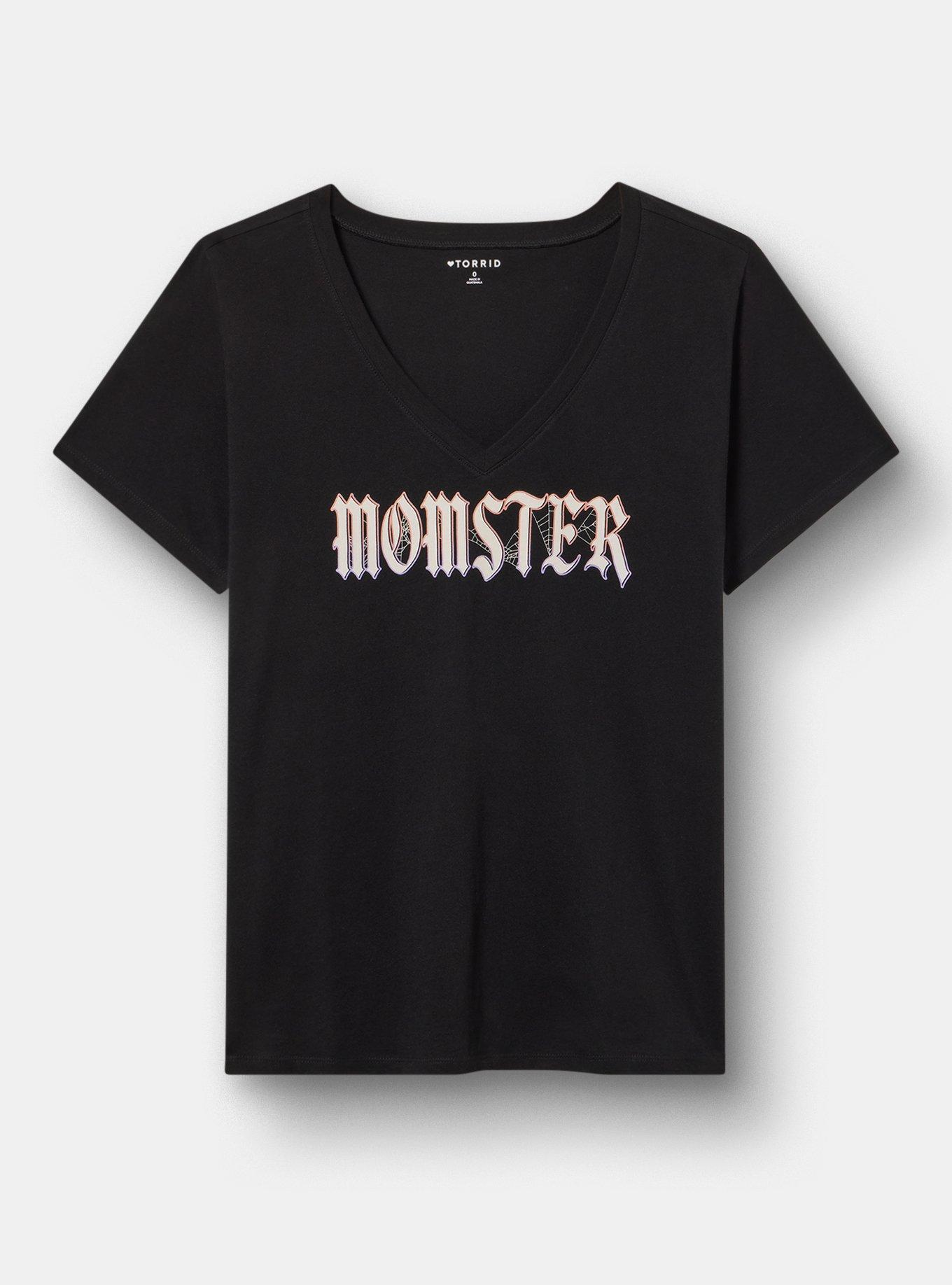 Classic Cotton V-Neck Tee, MOMSTER WEB DEEP BLACK, hi-res