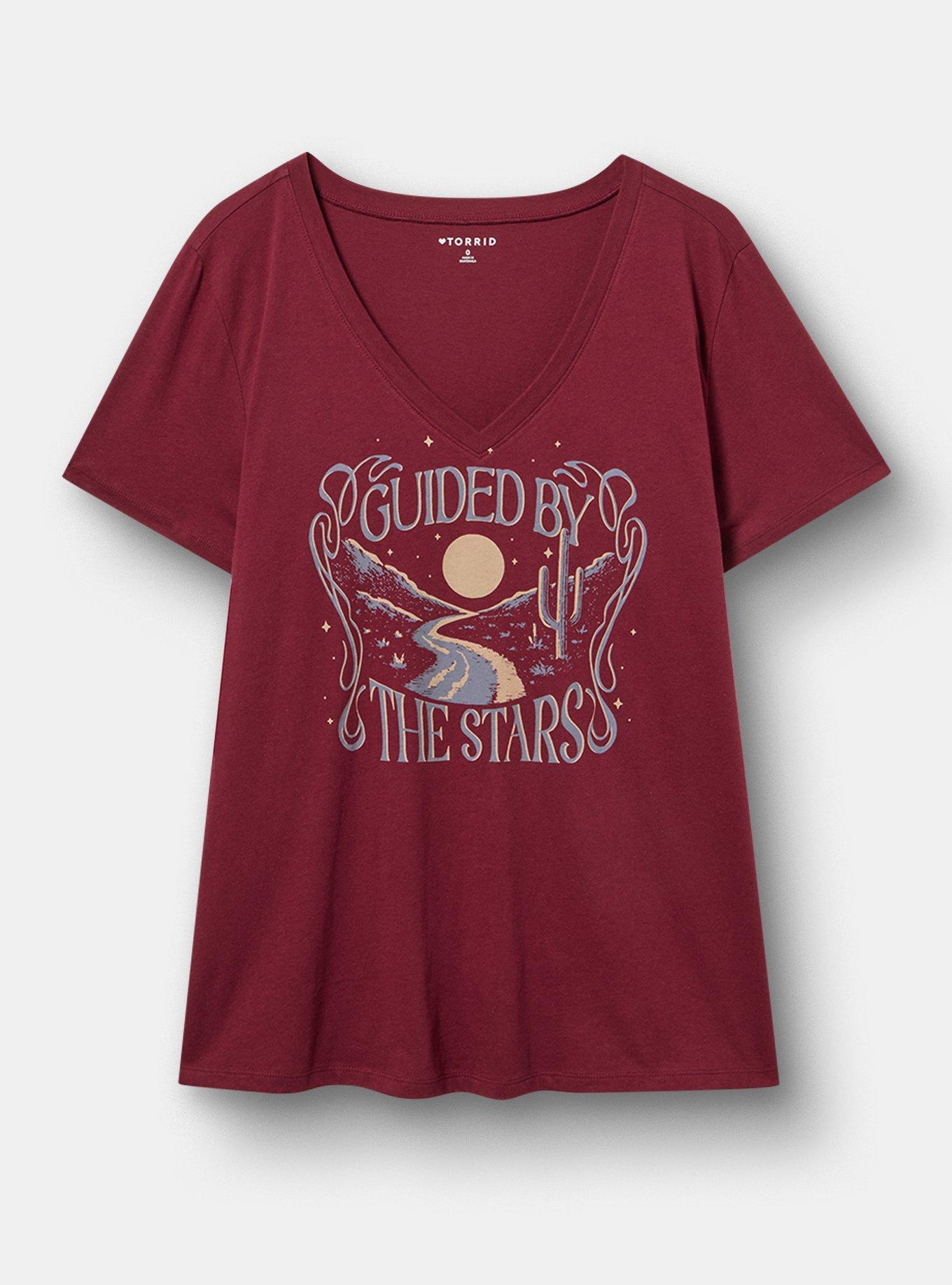 Classic Cotton V-Neck Tee, GUIDED STAR MAROON BANNER, hi-res