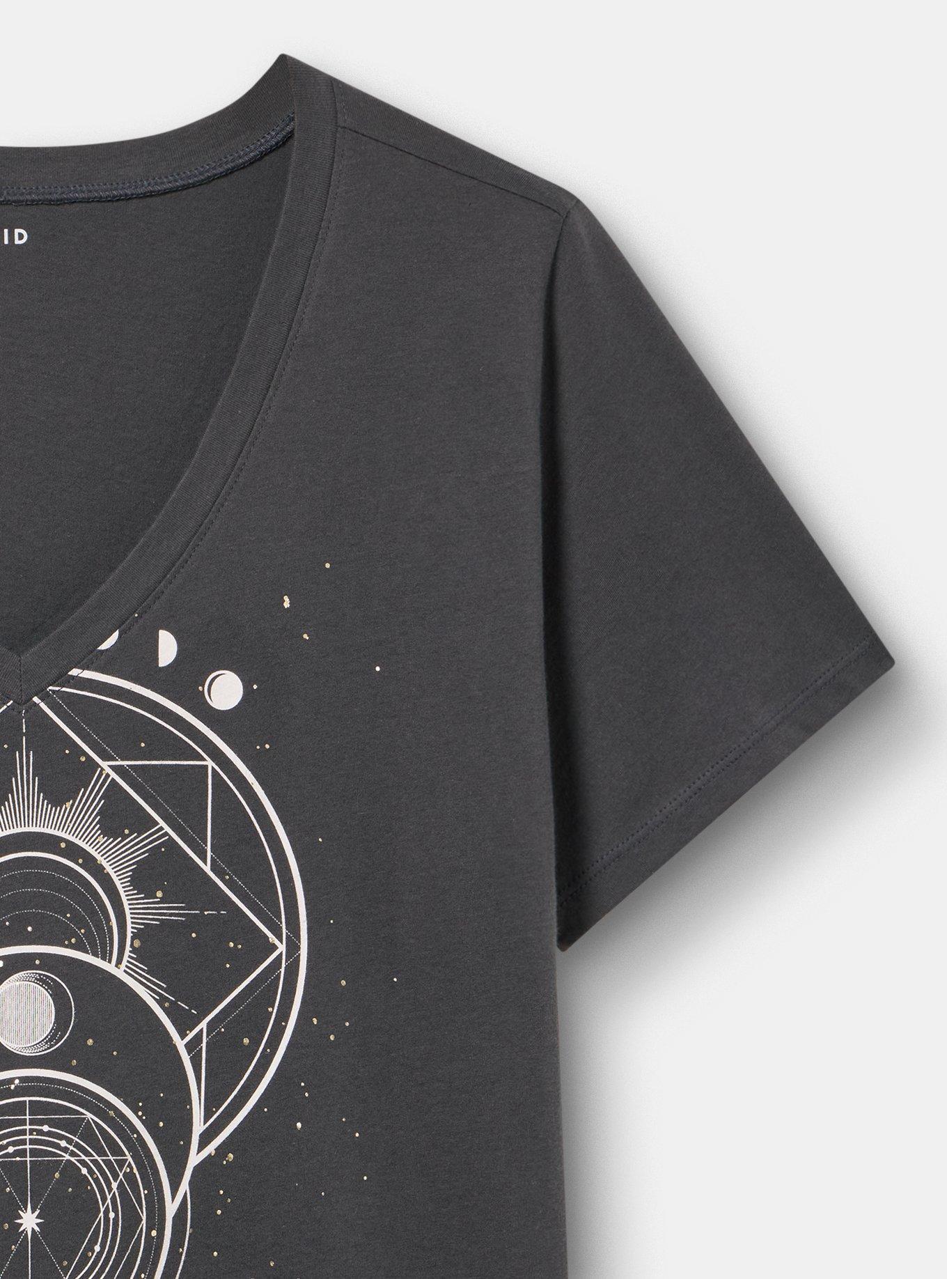 Plus Size Classic Cotton V-Neck Tee, MOON MAP VINTAGE BLACK, alternate