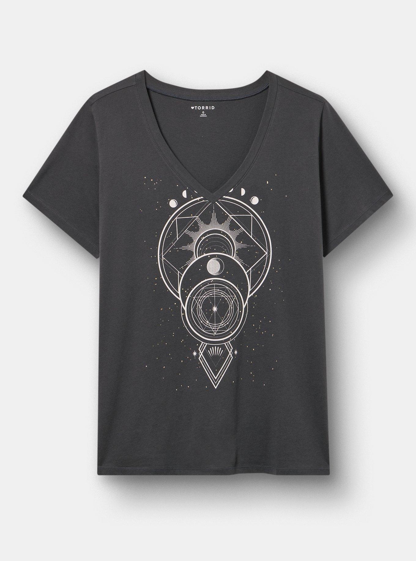 Plus Size Classic Cotton V-Neck Tee, MOON MAP VINTAGE BLACK, hi-res