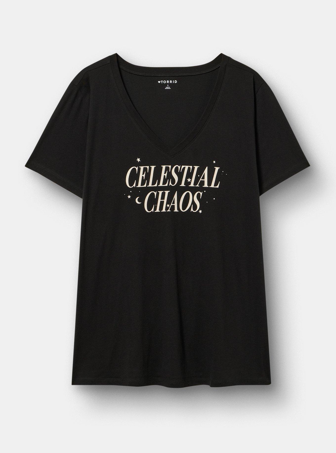 Classic Cotton V-Neck Tee, CELESTIAL CHAOS DEEP BLACK, hi-res