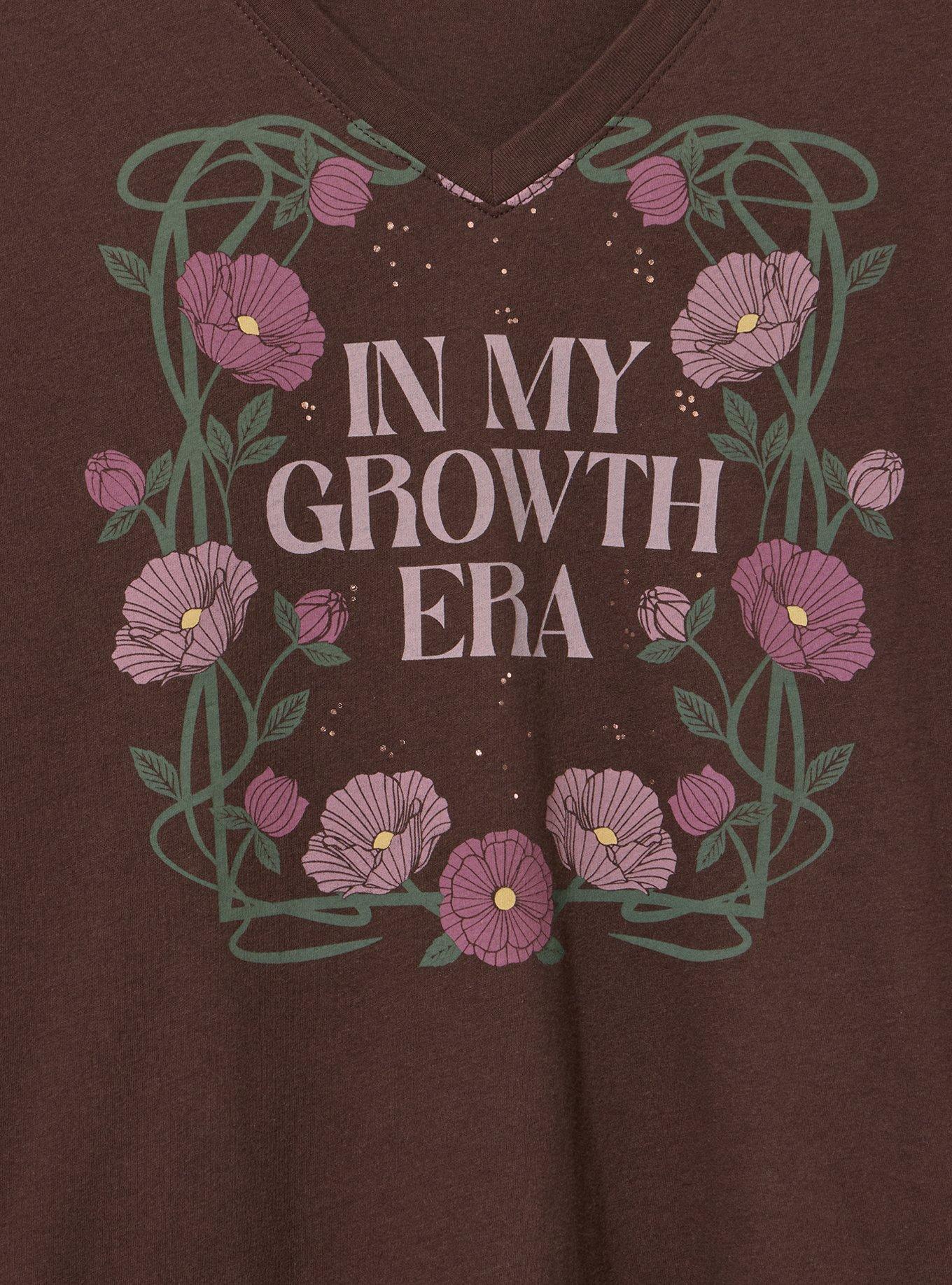 Plus Size Classic Cotton V-Neck Tee, GROWTH ERA FLORAL JAVA, alternate