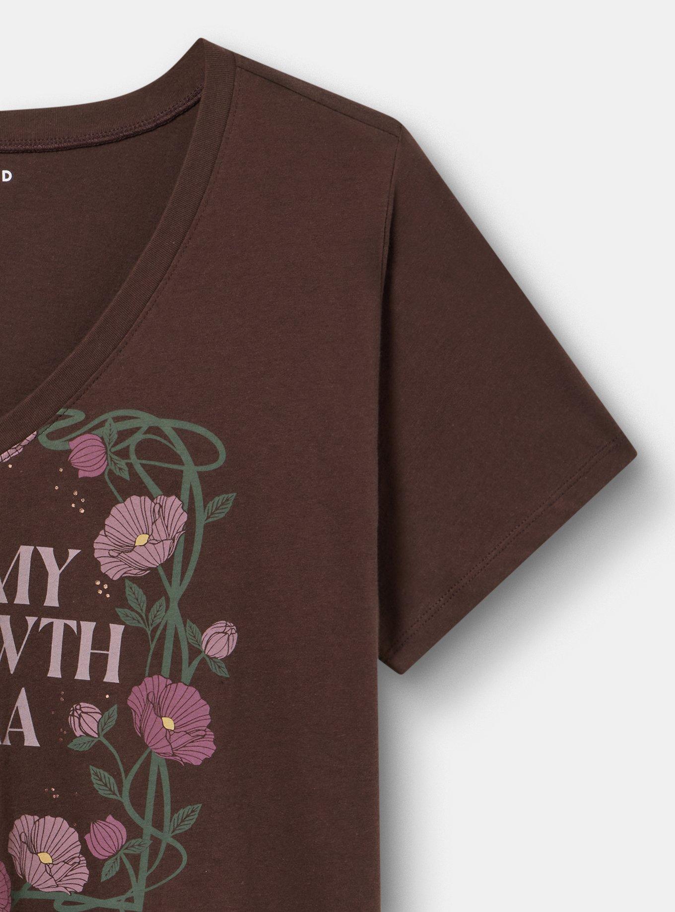 Plus Size Classic Cotton V-Neck Tee, GROWTH ERA FLORAL JAVA, alternate