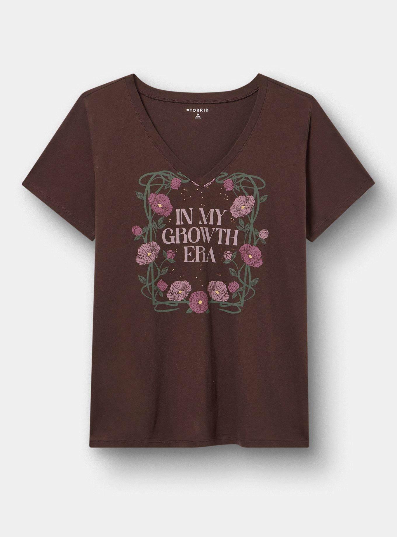 Plus Size Classic Cotton V-Neck Tee, GROWTH ERA FLORAL JAVA, hi-res