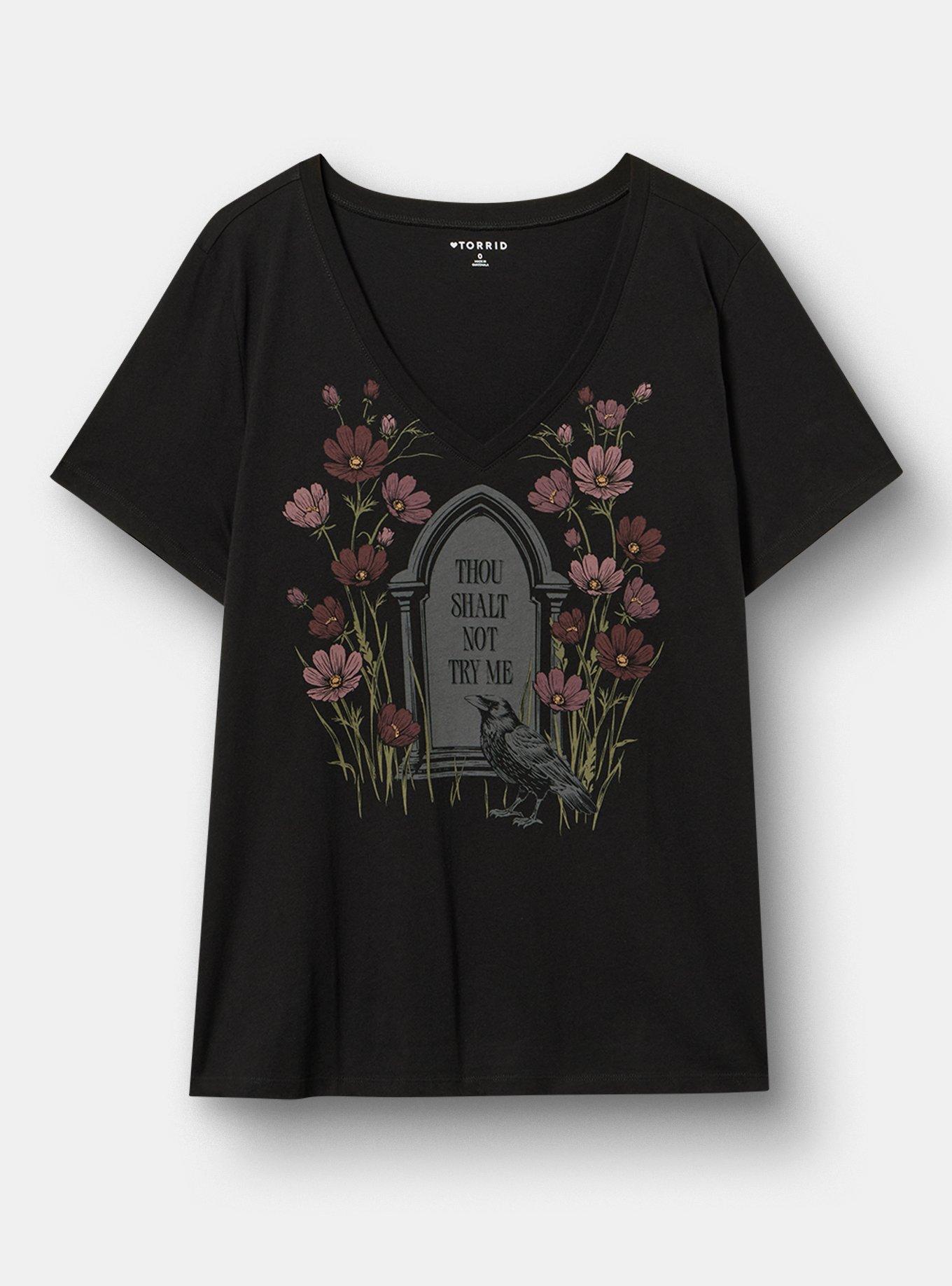 Classic Cotton V-Neck Tee, THOU SHALT CROW DEEP BLACK, hi-res