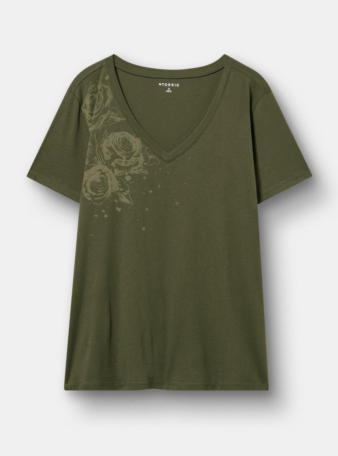 Classic Cotton V-Neck Tee, ROSE SPLATTER DEEP DEPTHS, hi-res