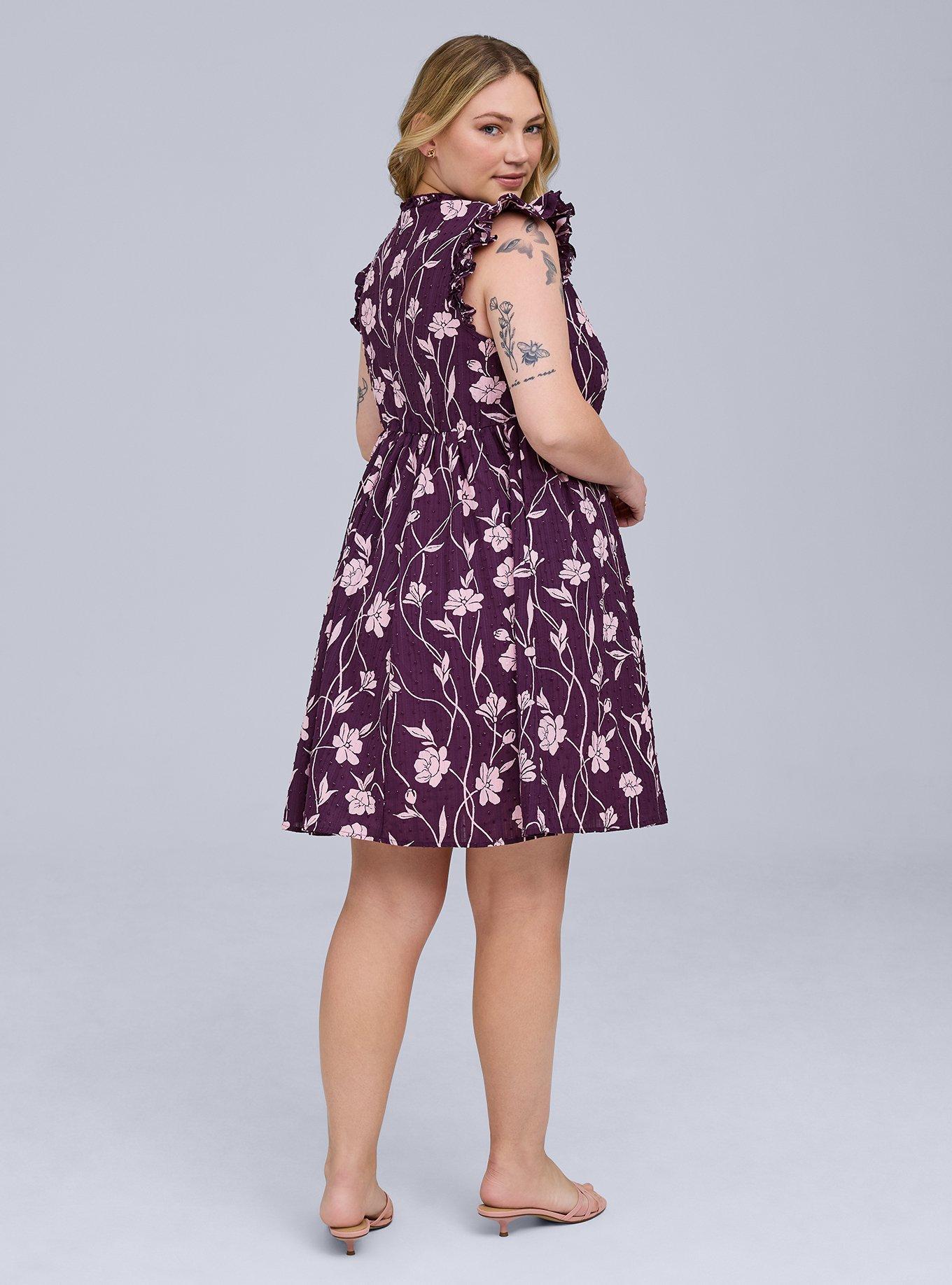 Belle Isle Flutter Sleeve V-Neck Dress, EMBOSSED POPPIES PURPLE, alternate