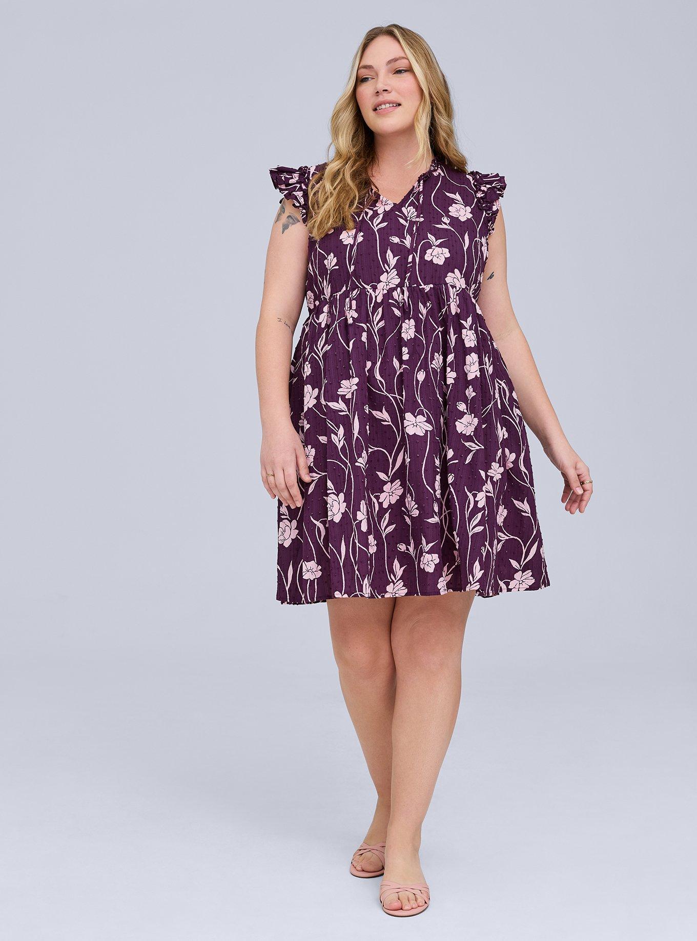 Belle Isle Flutter Sleeve V-Neck Dress, EMBOSSED POPPIES PURPLE, alternate