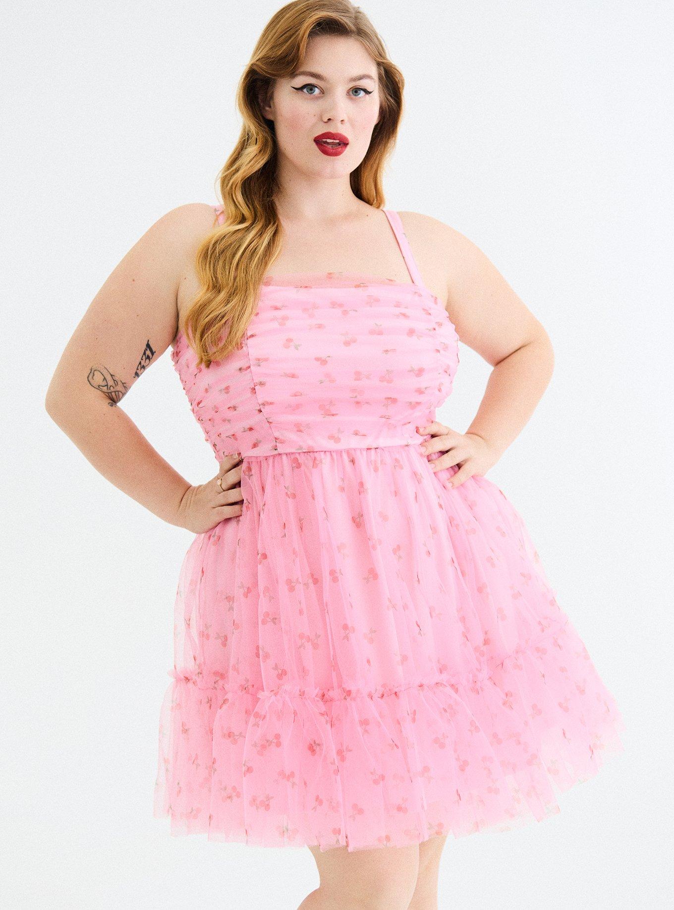 Retro Chic Ruched Tulle Mini Dress, CUTIE CHERRIES PINK, alternate
