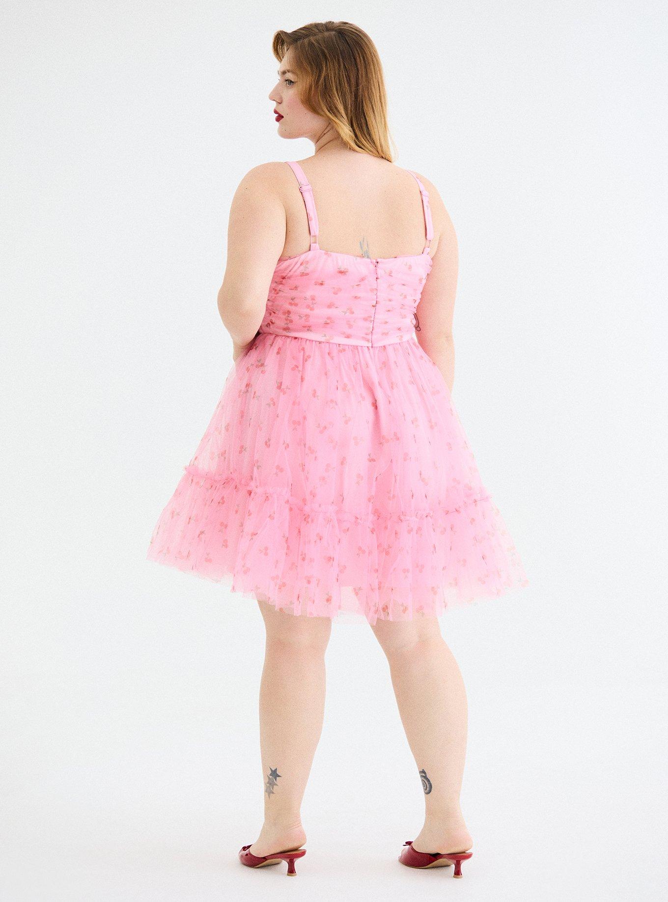 Retro Chic Ruched Tulle Mini Dress, CUTIE CHERRIES PINK, alternate