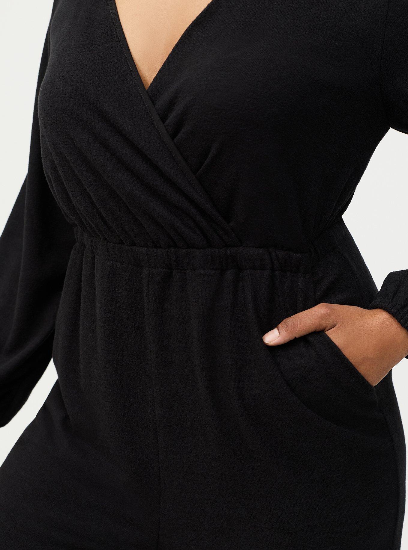 Super Soft Plush Lounge Jumpsuit, DEEP BLACK, alternate