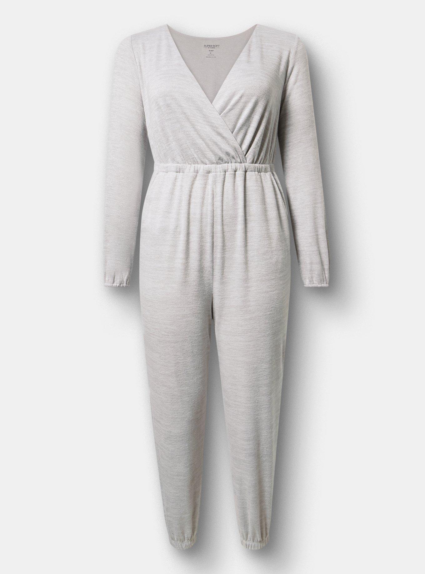 Super Soft Plush Lounge Jumpsuit, LIGHTEST HEATHER GREY, hi-res