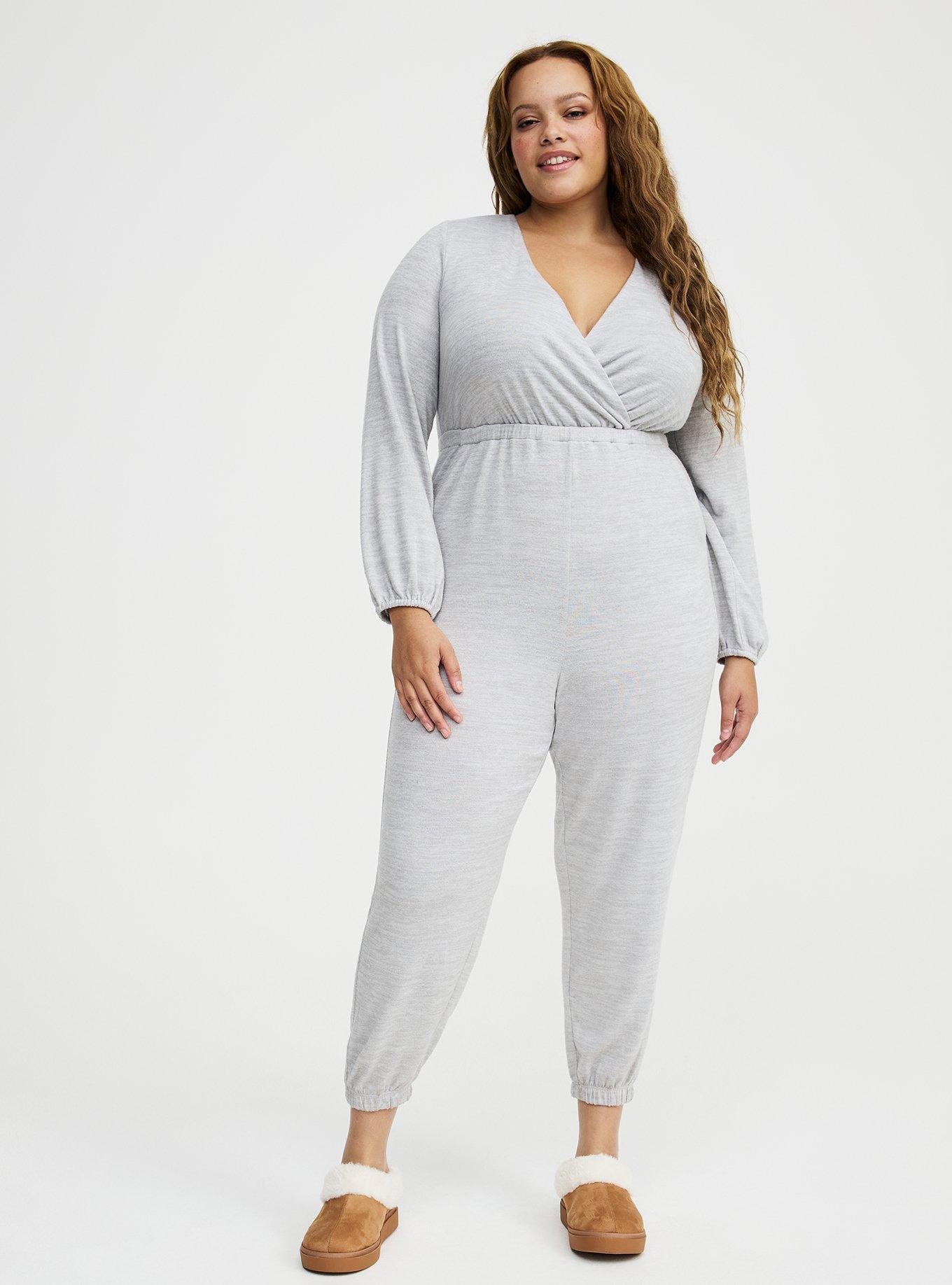 Plus Size Super Soft Plush Lounge Jumpsuit, LIGHTEST HEATHER GREY, hi-res