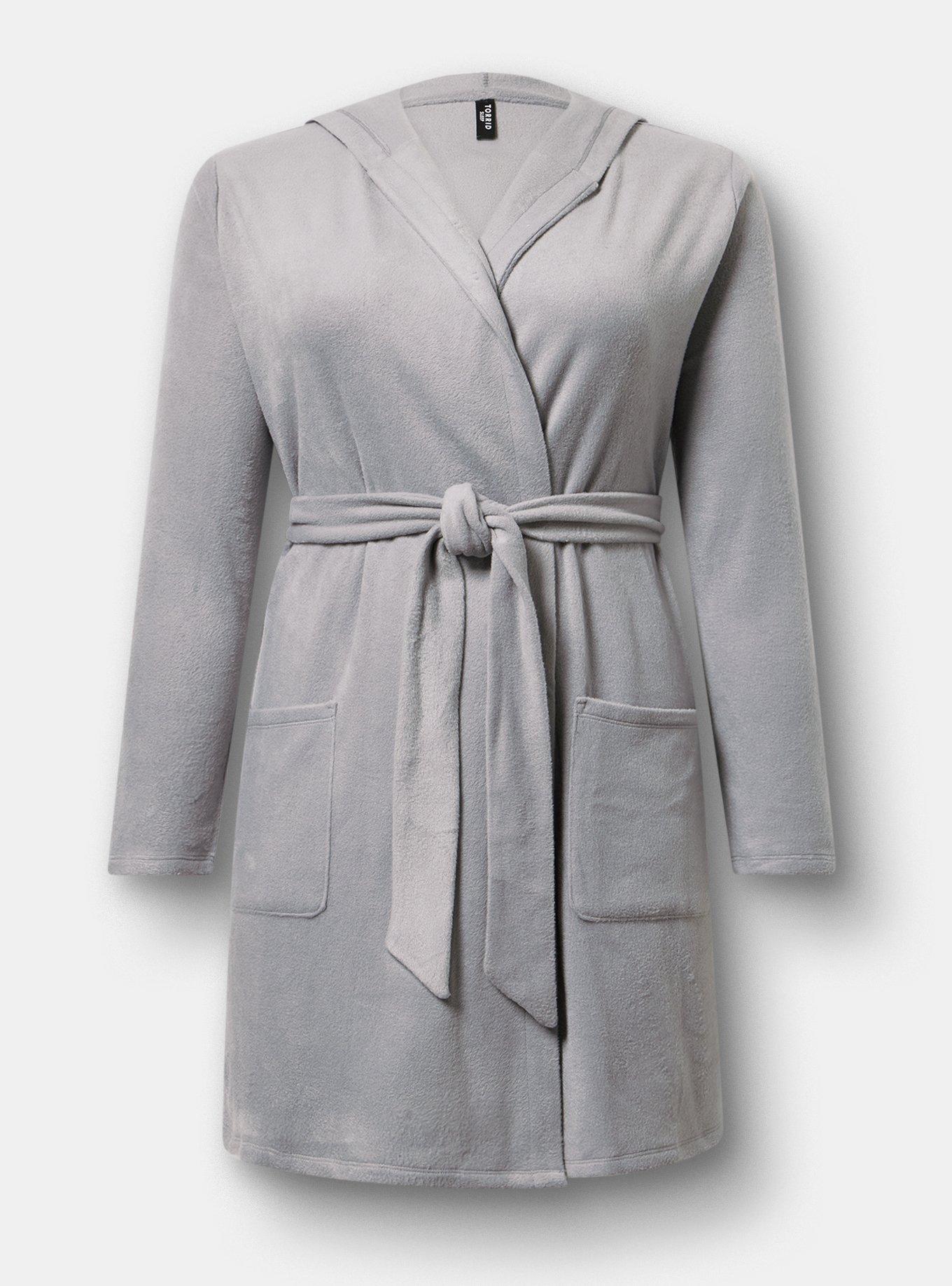 Women's Spa Fleece Sleep Robe In Grey, Size 00/0, Plus Size By Torrid