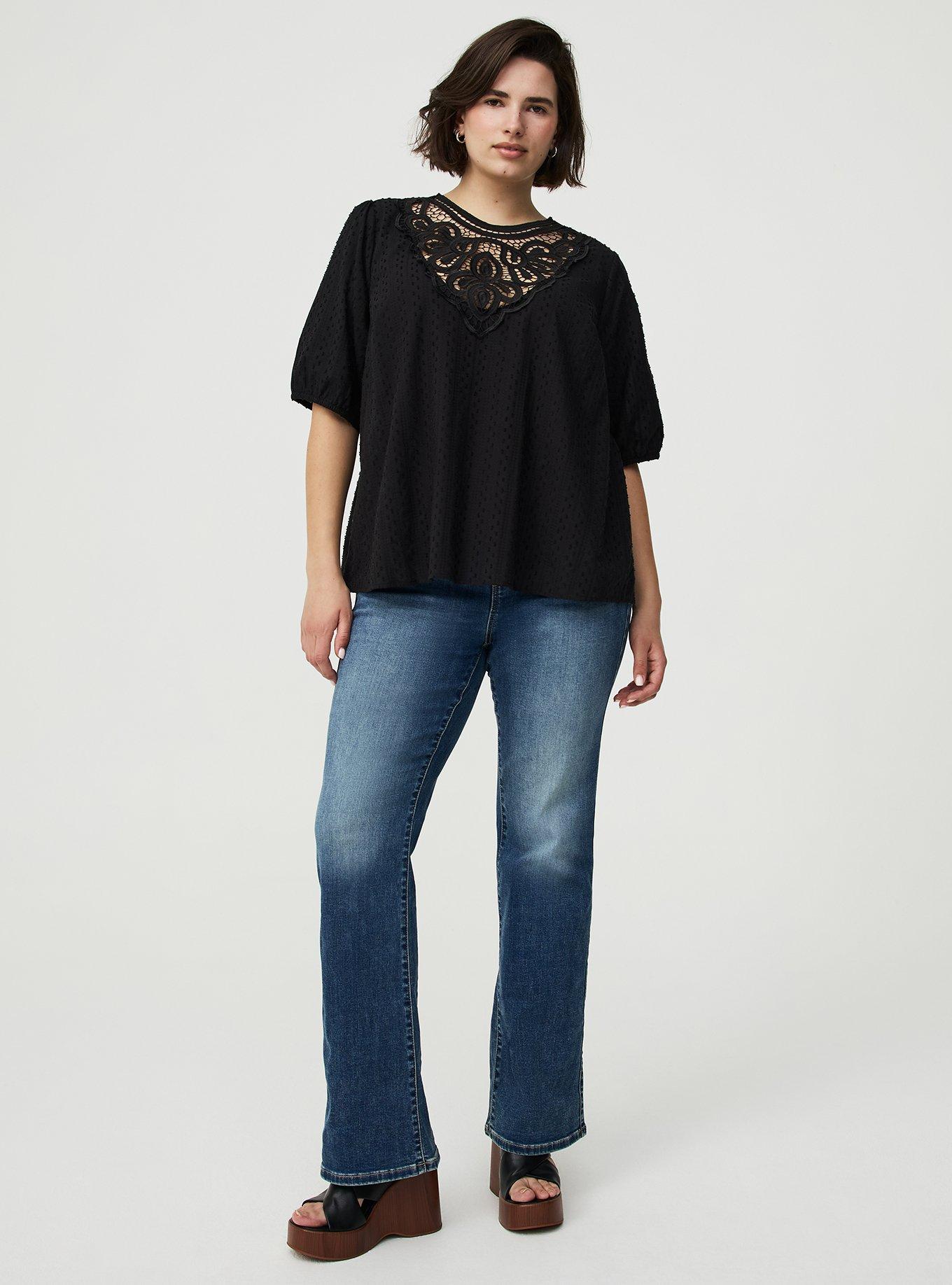 Lace Trim Puff Sleeve  Top